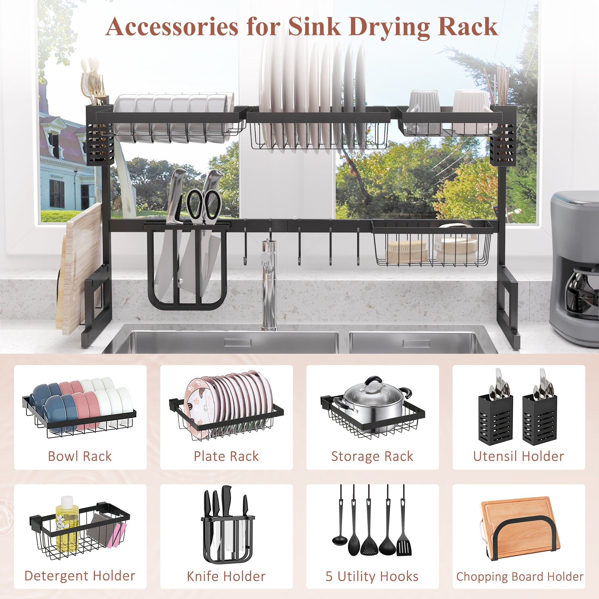 HOMCOM 93cm Modular Over-Sink Drying Rack - North Peak Garden Furniture