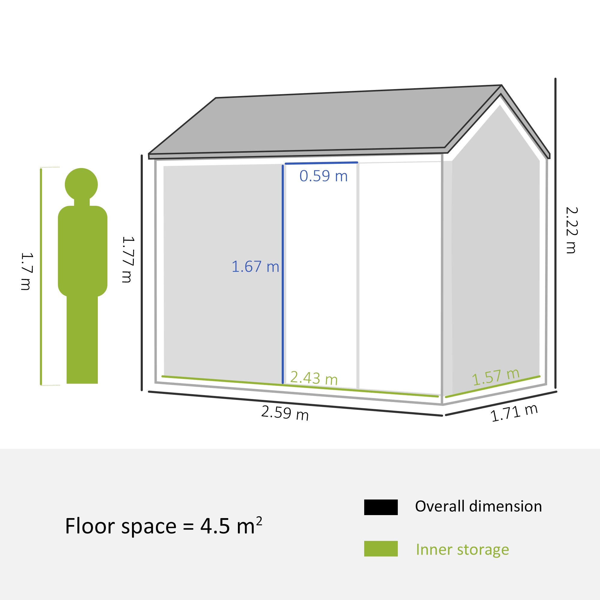 Outsunny 8 x 6 ft Galvanised Garden Shed, Outsoor Metal Storage Shed with Double Doors Window Air Vents for Patio, Lawn, Grey