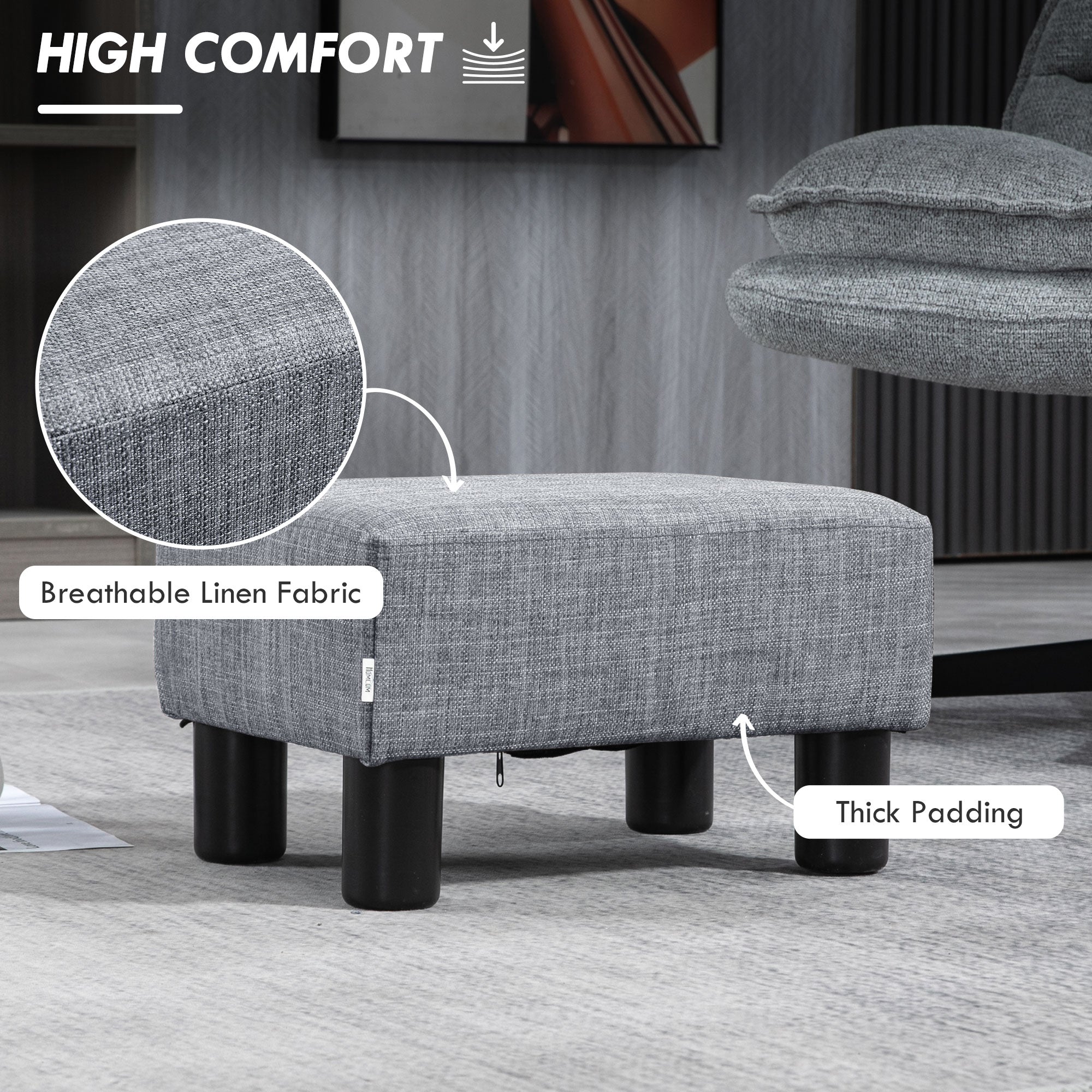 HOMCOM Linen Fabric Footstool Ottoman Cube with 4 Plastic Legs - North Peak Garden Furniture