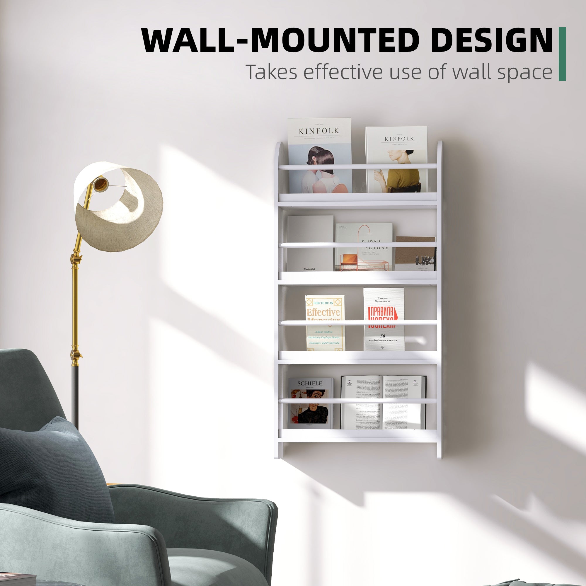 HOMCOM Wood Wall/Standing Magazine Holders Book Rack Shelf 4 Tiers Space Saving Design Water Resist Home Office Decoration - North Peak Garden Furniture