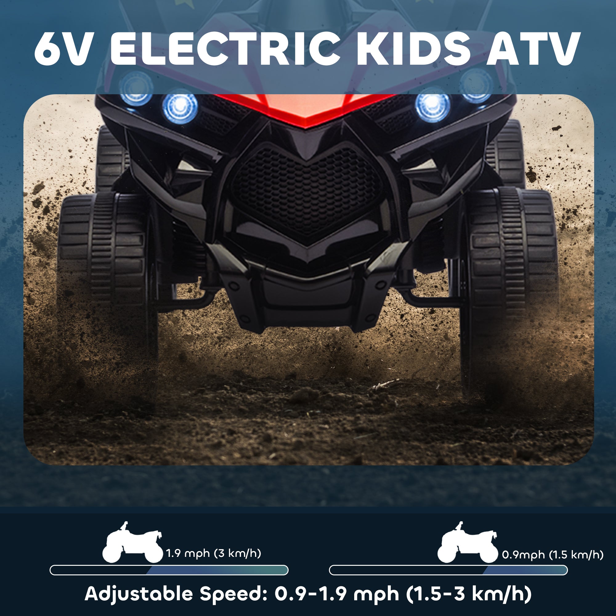 AIYAPLAY 6V Kids ATV, 4 Wheeler Electric Ride on Car with Music and LED Headlights, for Ages 3-6 Years Boys and Girls, Red