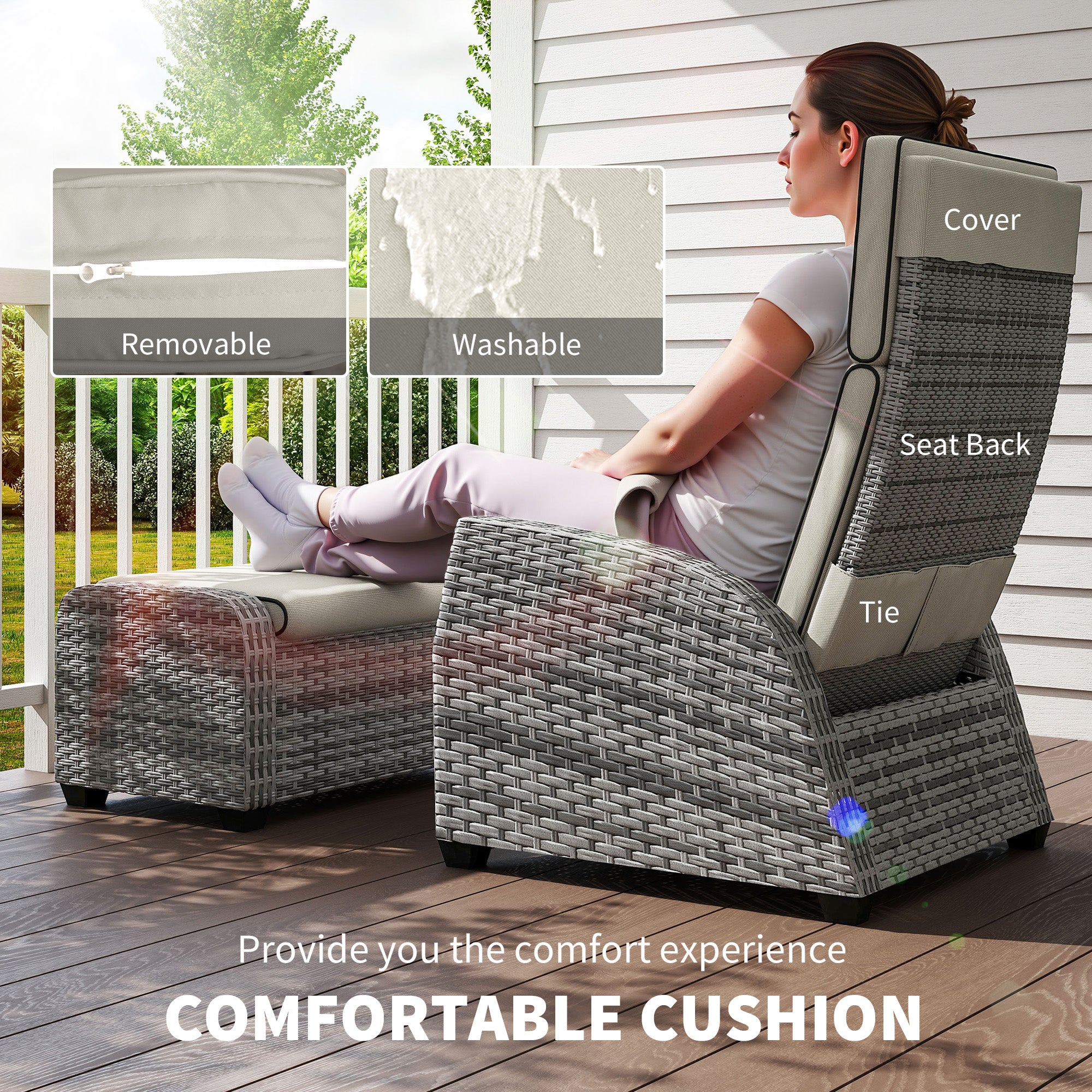 Outsunny 5-Piece Rattan Garden Furniture Set with Cushions - Grey - North Peak Garden Furniture