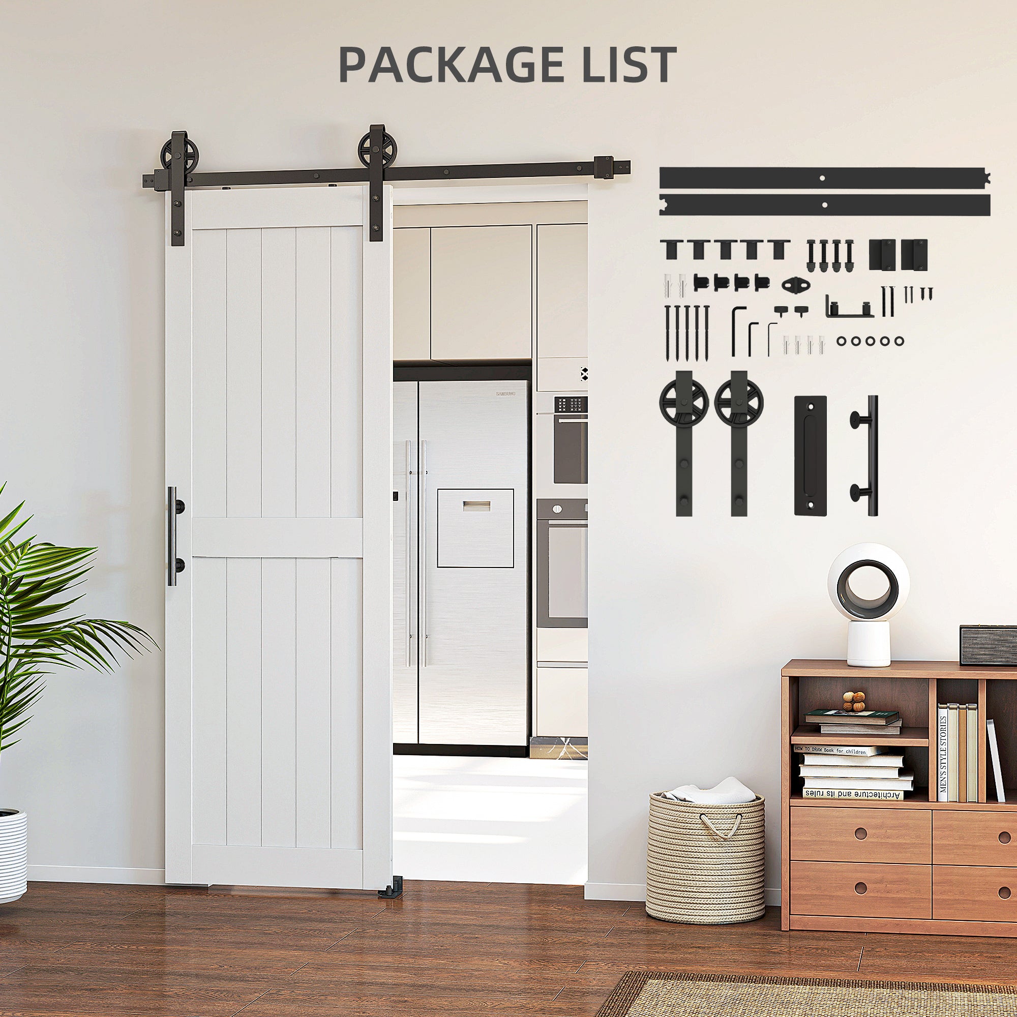HOMCOM 152.4cm Sliding Barn Door Kit, Sliding Door with Track, Hardware, Upgraded Rollers and Floor Guide, Handle, White