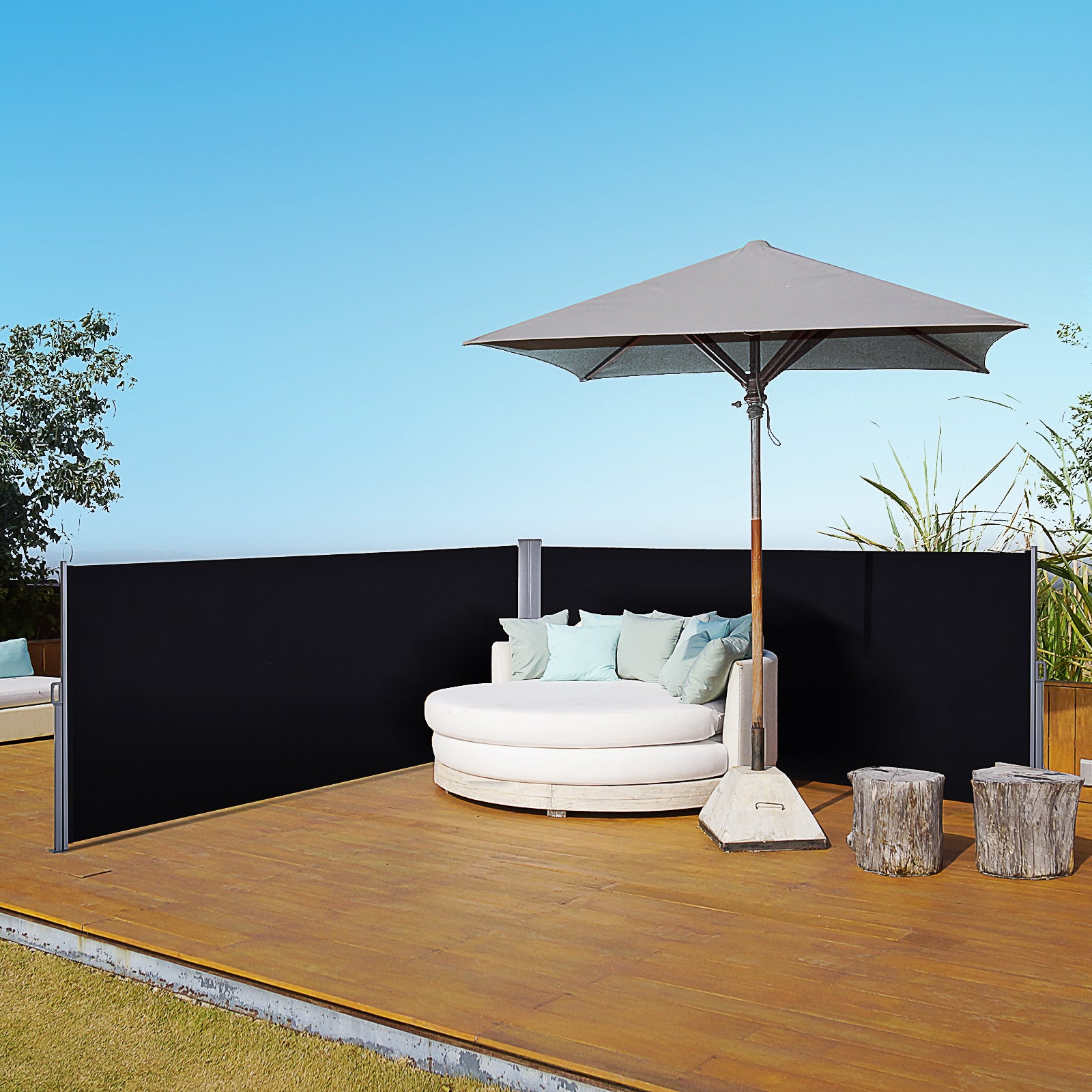 Outsunny Double Canopy Side Awning, 6 x 1.6 M, Pull-Out Sun & Rain Outdoor Protection with Steel Frame, Retractable for Garden Privacy, Black