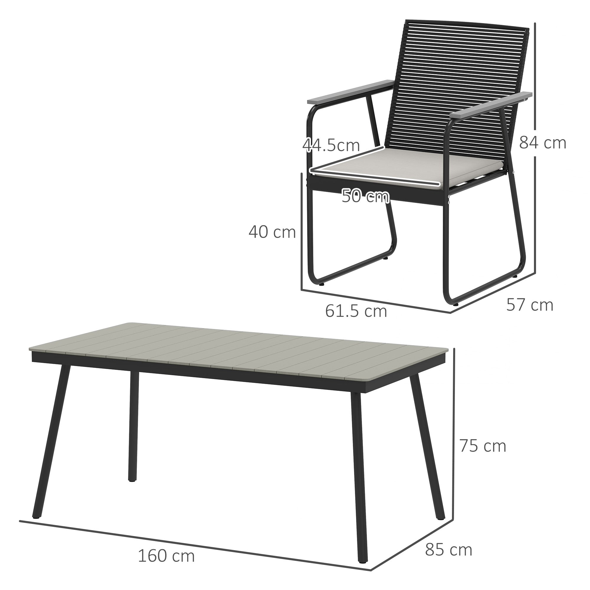 Outsunny 6 Seater Garden Dining Set with Soft Cushions, Rattan Backrest, Rectangular Plastic Top, Garden Furniture Set, Outdoor Dining Table and Chairs for Patio, Balcony, Poolside, Grey - North Peak Garden Furniture