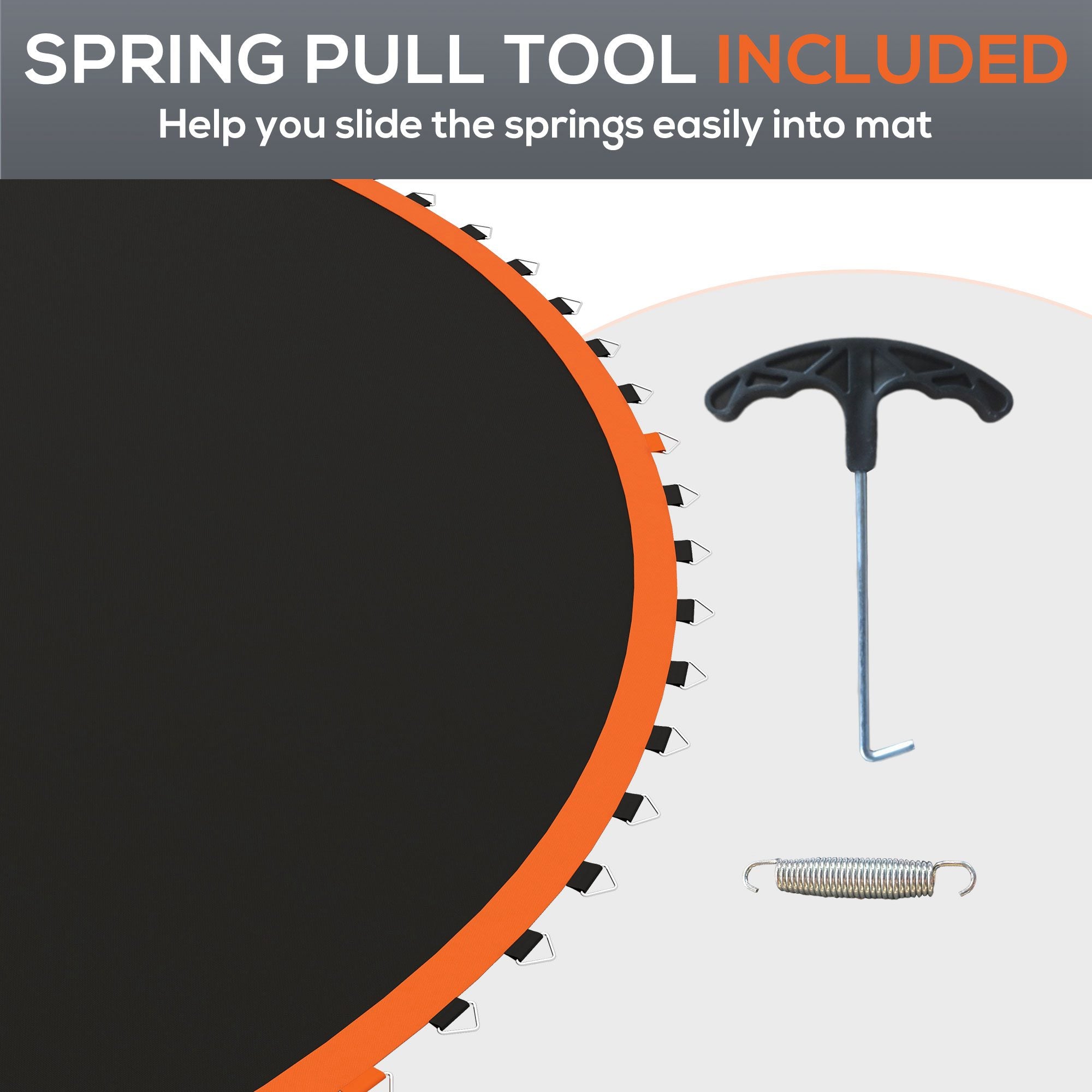 SPORTNOW Replacement Trampoline Mat with Spring Pull Tool, 72 V-Hooks, for 12ft Trampoline using 14cm Springs, Orange