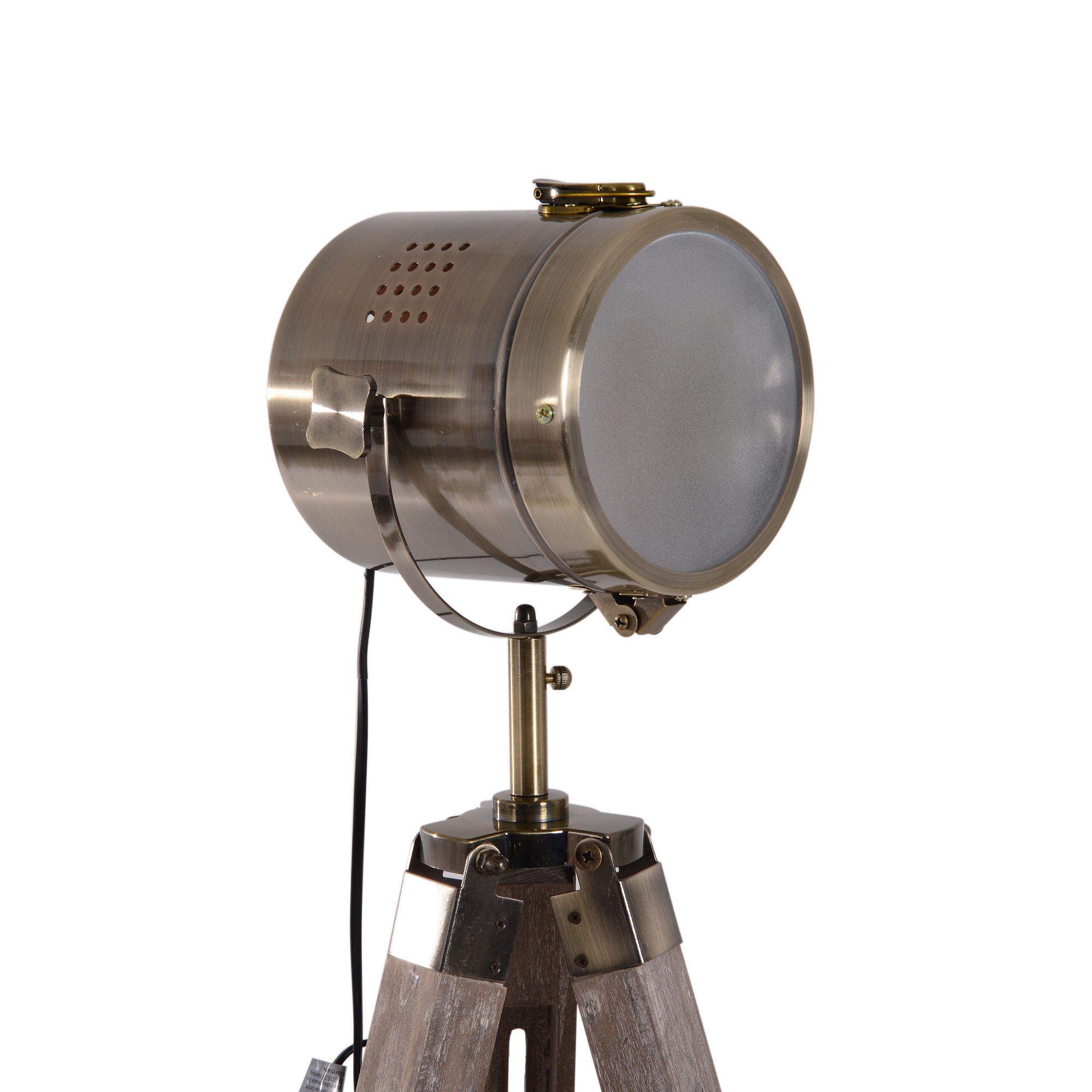 HOMCOM Industrial Tripod Floor Lamp, Nautical Searchlight with Adjustable Height, Wood Legs, E12 Lamp Base for Living Room, Bedroom, Grey and Bronze - North Peak Garden Furniture
