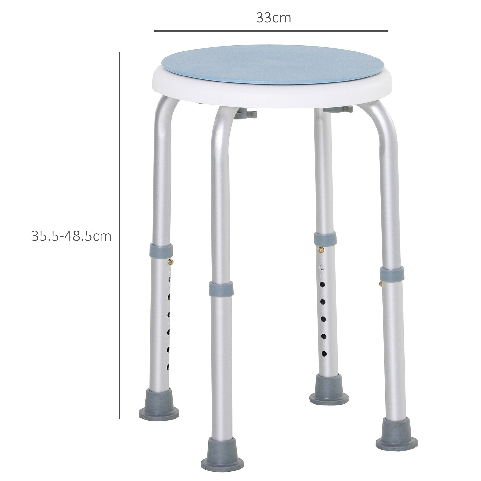 HOMCOM 360° Swivel Shower Chair, Height Adjustable Aluminium Shower Stool with Non-Slip Feet for Disabled, Elderly, Blue - North Peak Garden Furniture