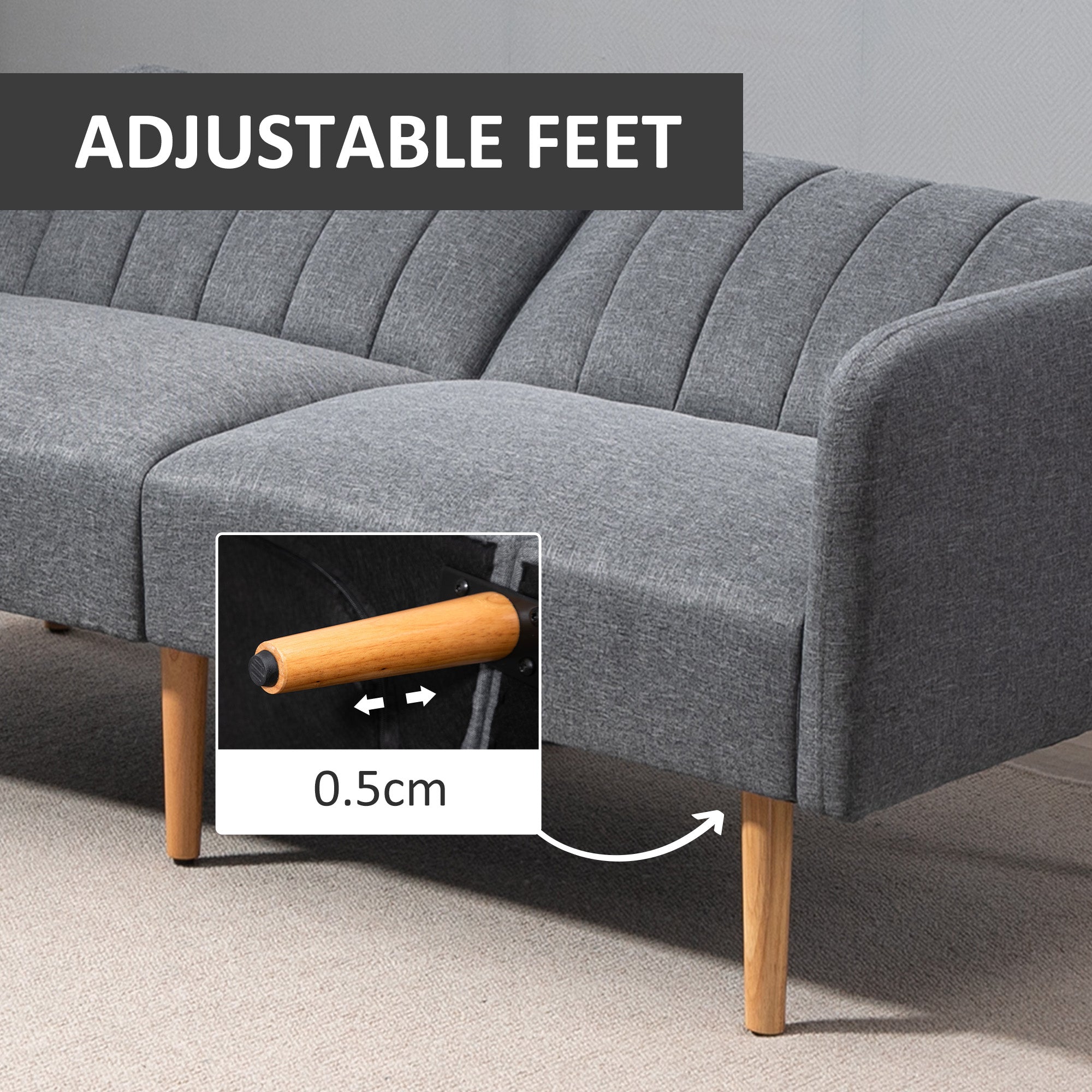 HOMCOM Two Seater Sofa Bed, Convertible Linen Fabric Sofa Couch, Click Clack Sofabed with Adjustable Split Backrest for Living Room, Bedroom, Guest Room, Grey - North Peak Garden Furniture
