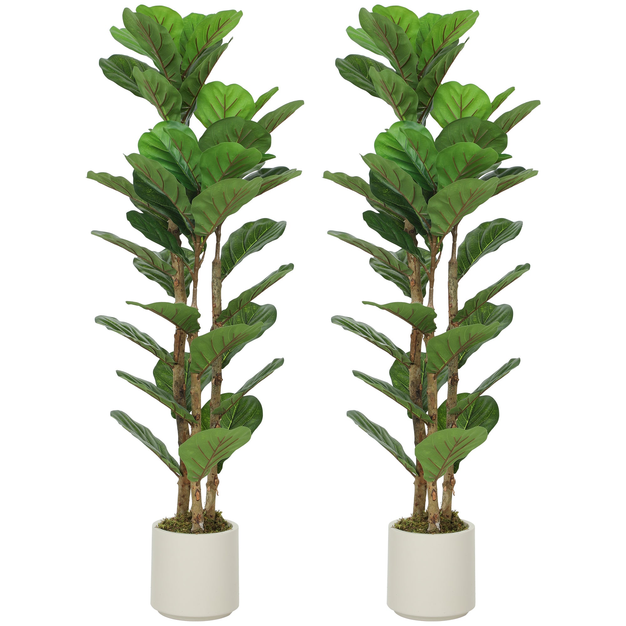 HOMCOM 120cm Set of 2 Artificial Fiddle Leaf Fig Trees - Green