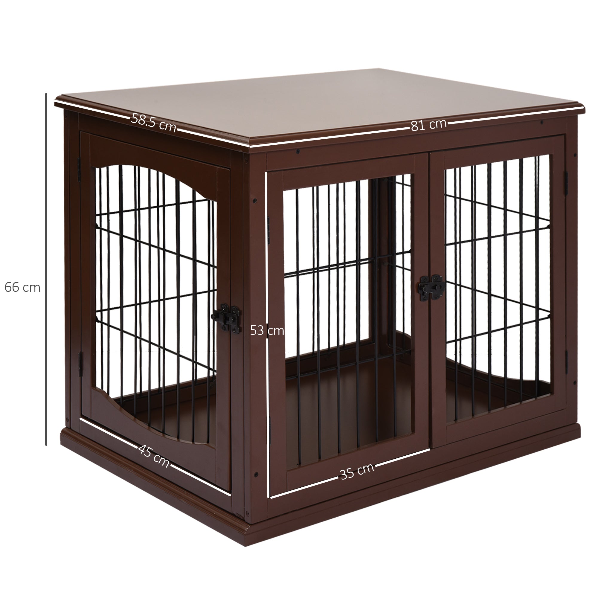 PawHut 66cm Modern Indoor Pet Cage w/ Metal Wire 3 Doors Latches Base Small Animal House Tabletop Crate Decorative Stylish Brown