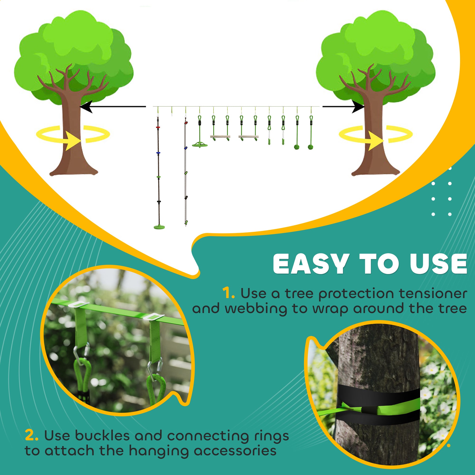 AIYAPLAY Obstacle Course for Kids with 10PCs Slackline Kit, with Monkey Bars, Gym Rings, Rope Ladder, Nest Swing, Hanging Tray - North Peak Garden Furniture