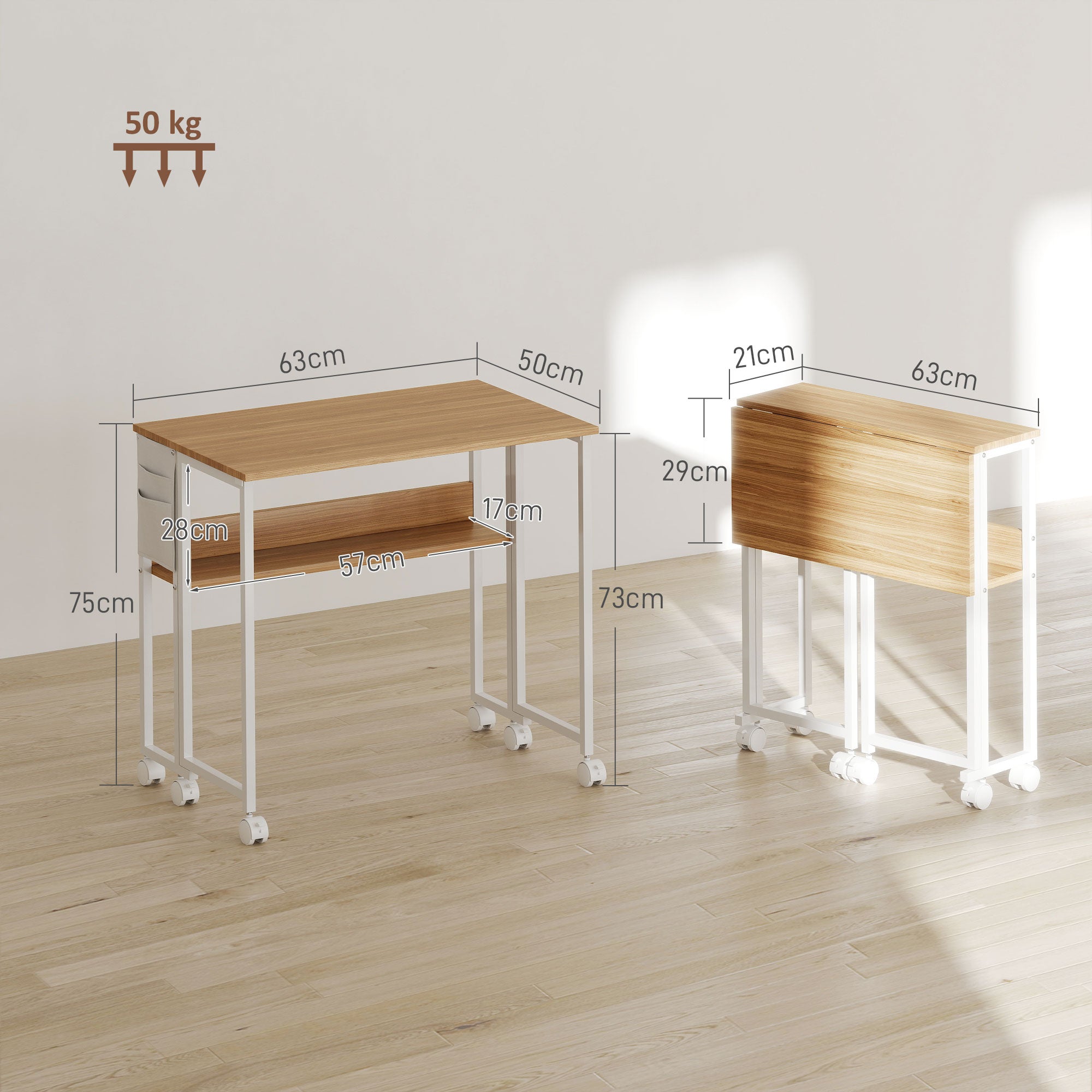 HOMCOM 63 cm Drop Leaf Writing Work Desk - Natural Wood Finish - North Peak Garden Furniture