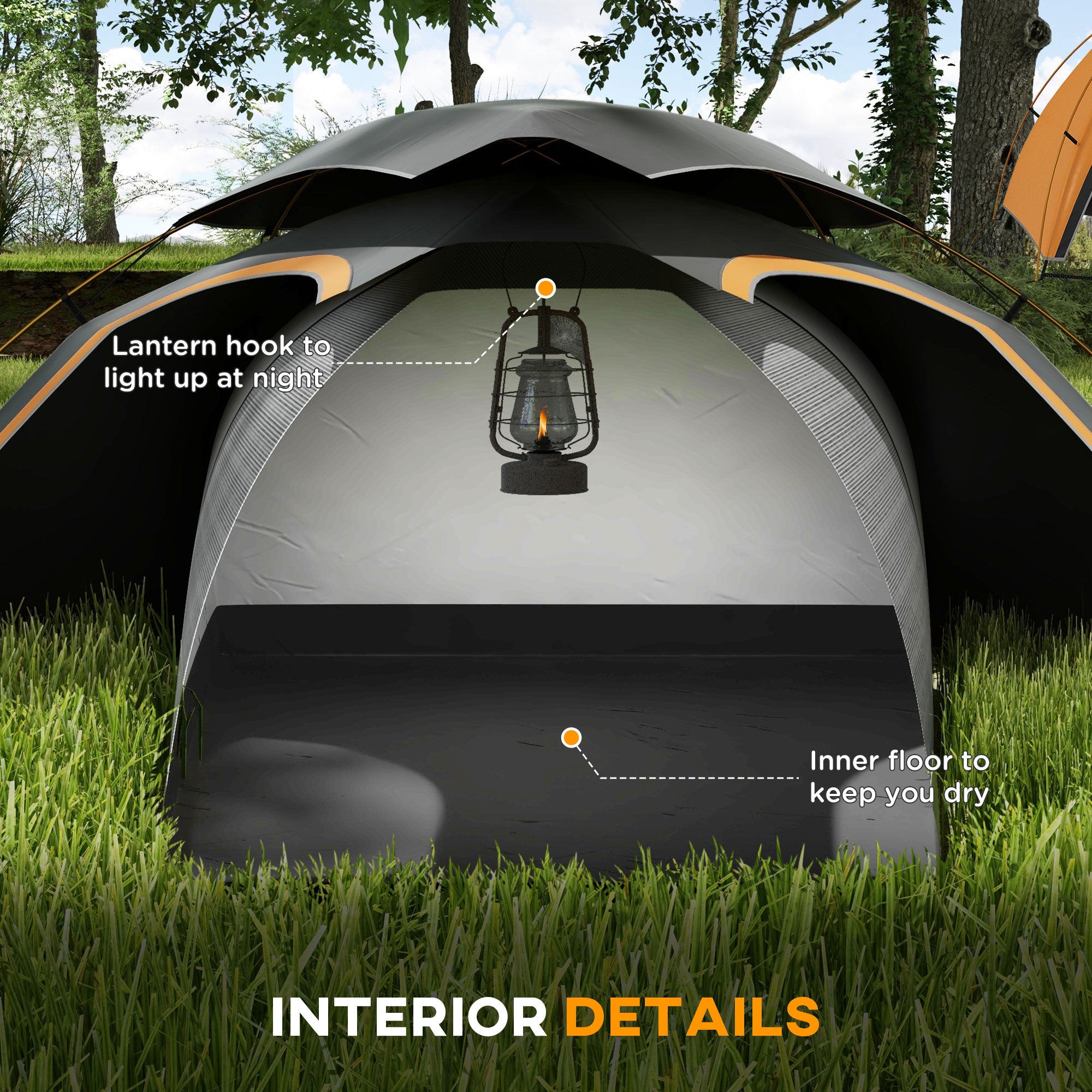 Outsunny Aluminium Frame Camping Tent Dome Tent with Removable Rainfly, 2000mm Waterproof, for 1-2 Man, Grey - North Peak Garden Furniture