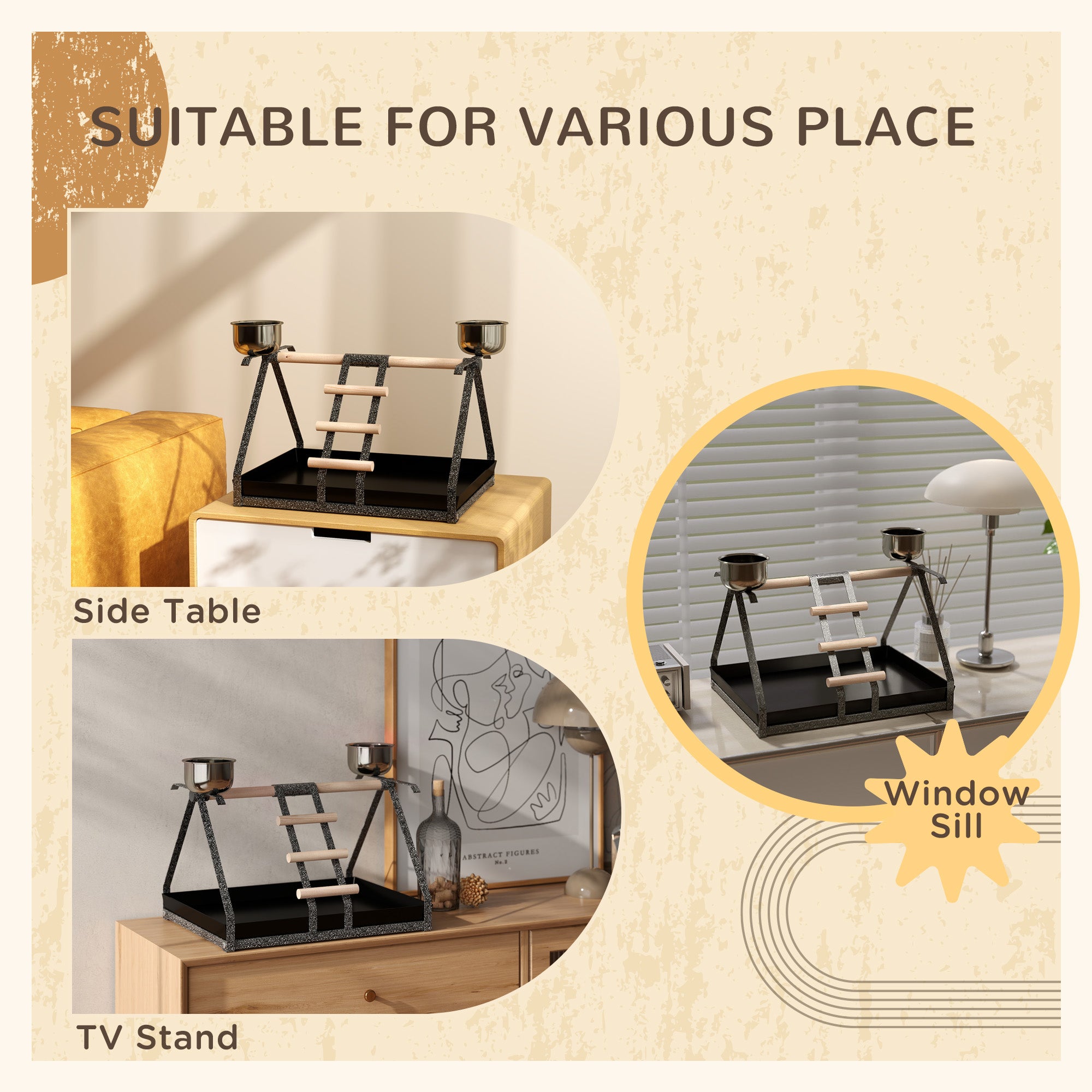 PawHut Parrot Stand Bird Stand w/Wood Perch Ladder Feeder Removable Tray - North Peak Garden Furniture