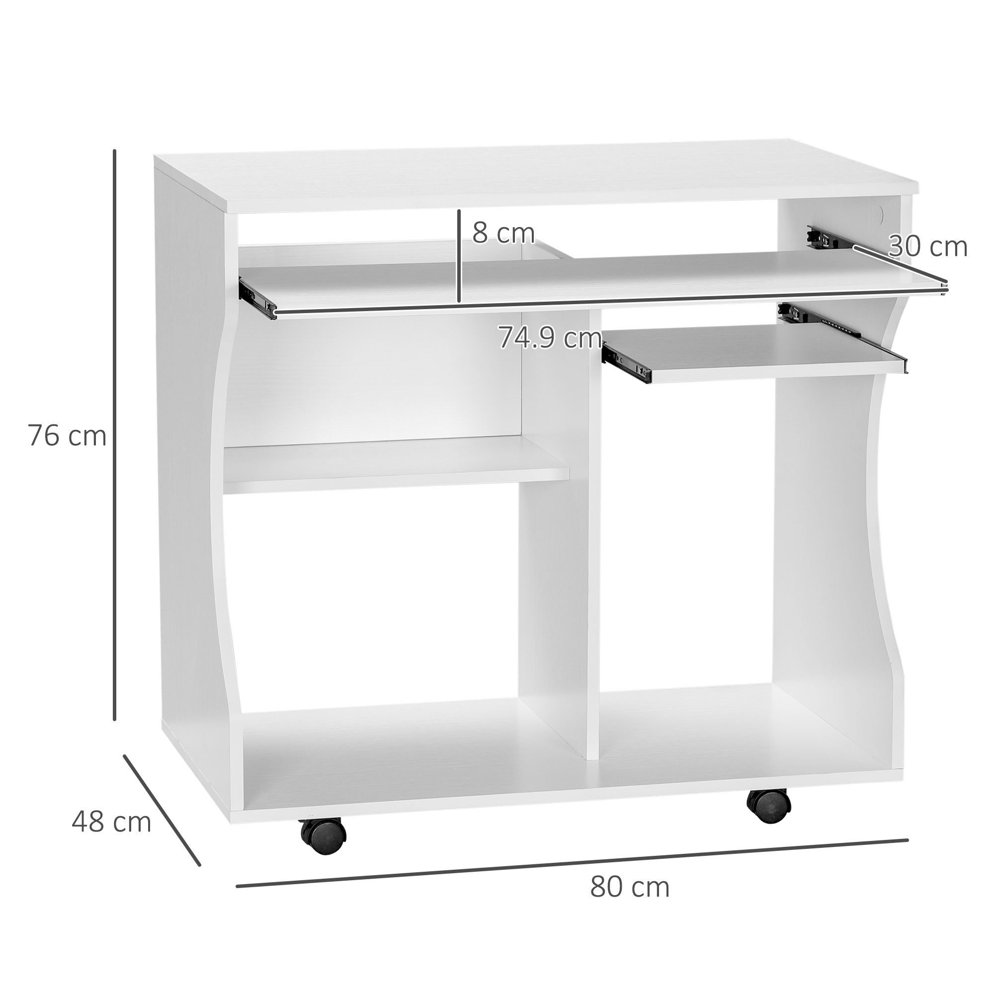 HOMCOM Multi-Storage Compact Work Desk, with Wheels - White - North Peak Garden Furniture