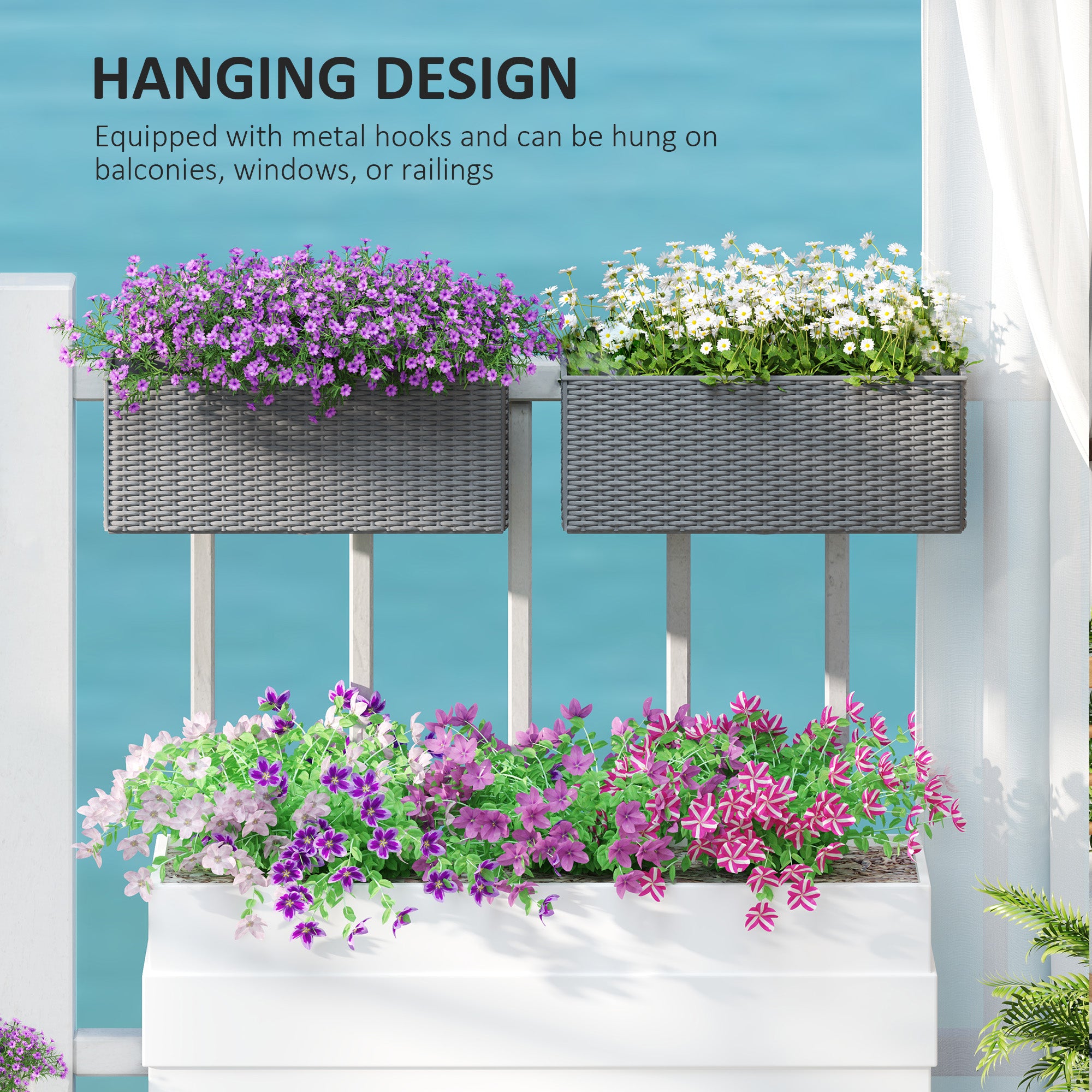 Outsunny Set of Two Rattan-Effect Planters - Grey - North Peak Garden Furniture