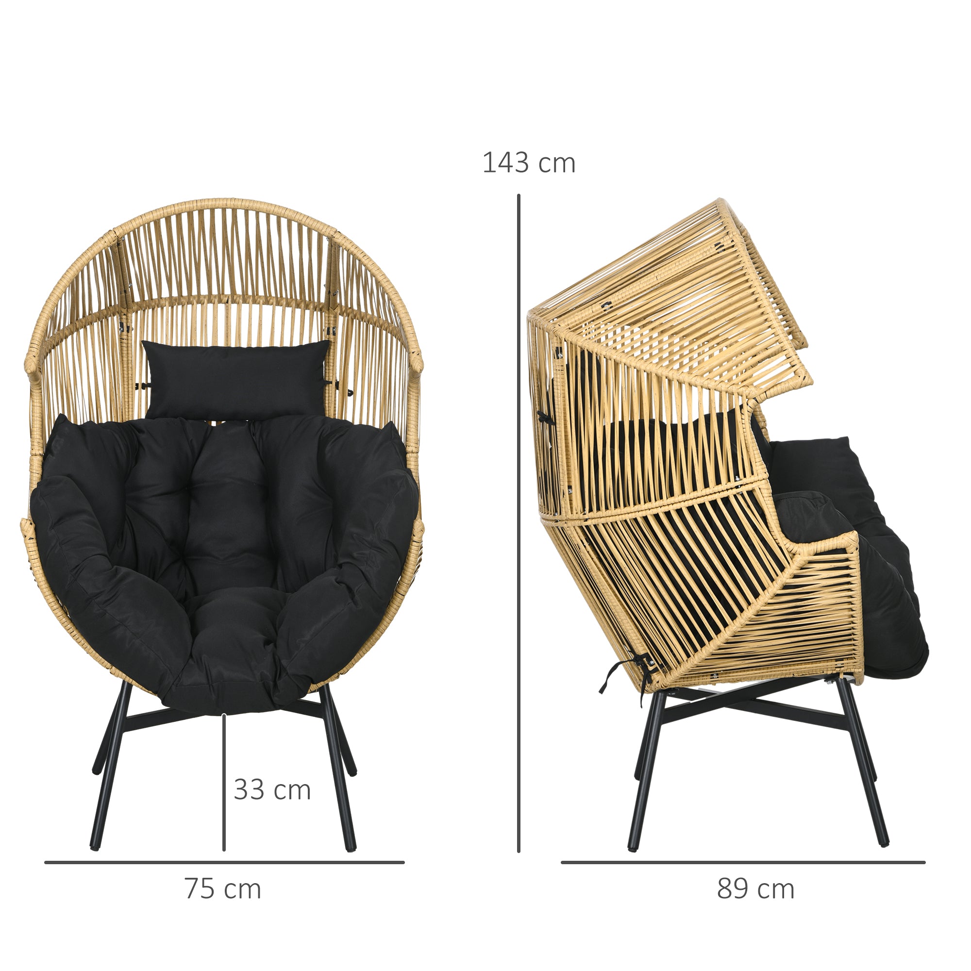 Outsunny String Rattan Egg Chair, with Padded Seat Cushion - Sand/Black - North Peak Garden Furniture