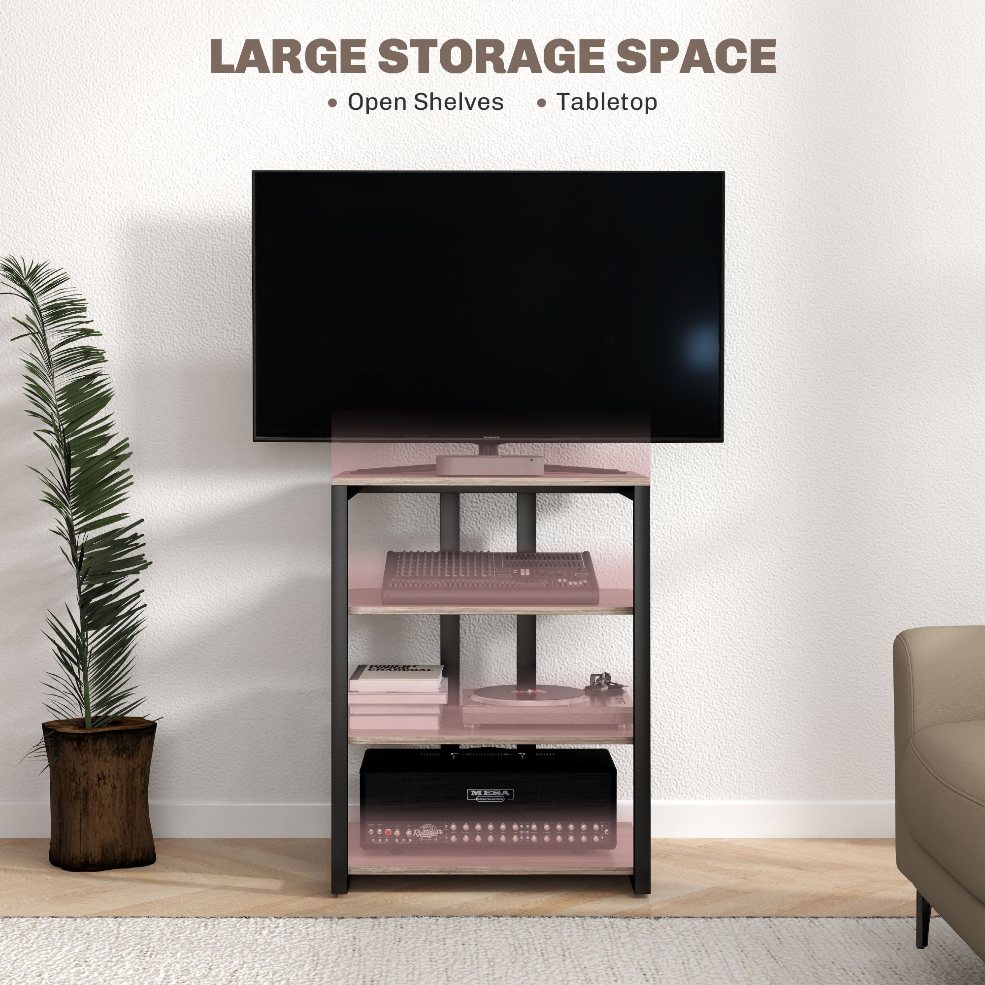 HOMCOM HiFi Stand, with Four Storage Shelves - Grey - North Peak Garden Furniture
