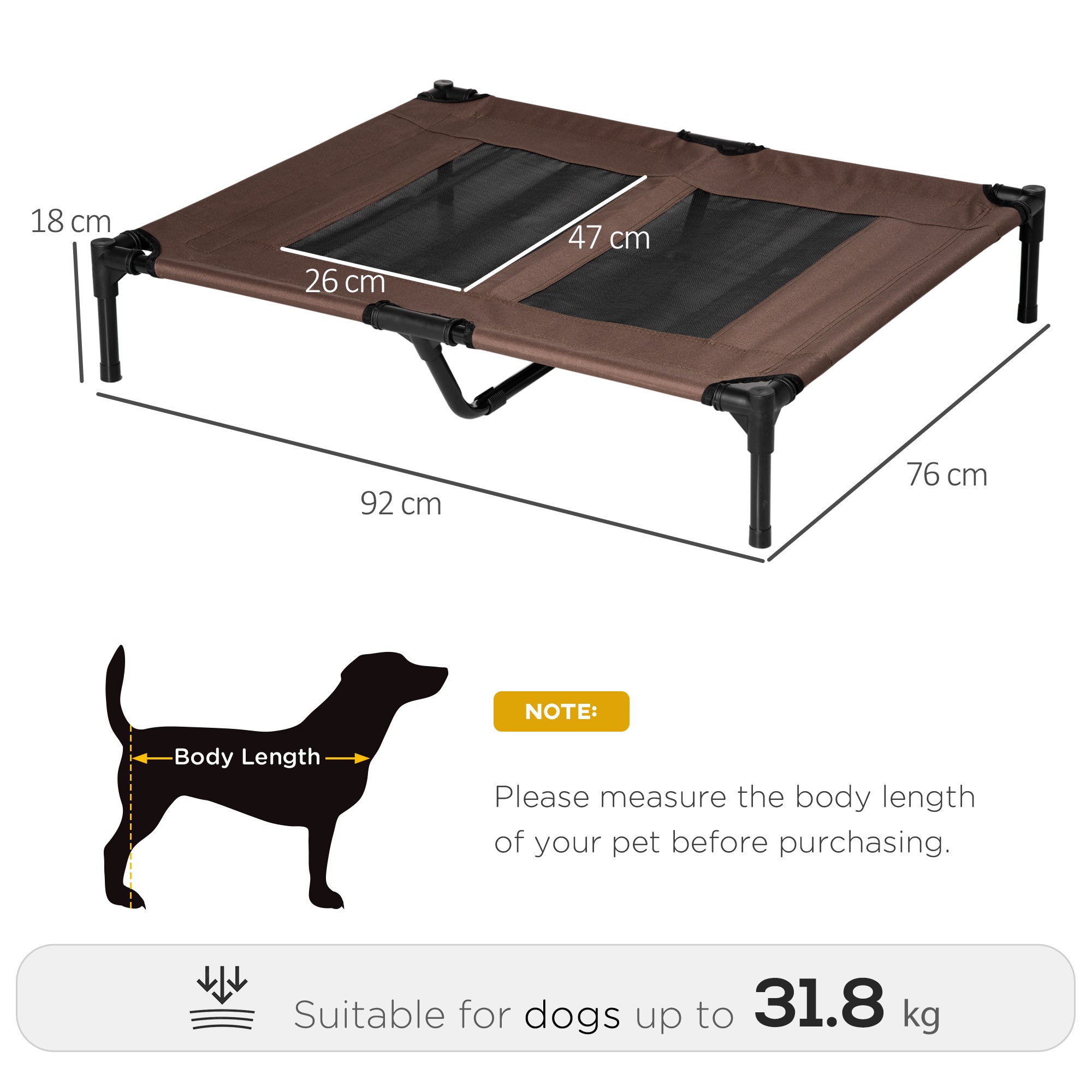 PawHut Elevated Pet Bed, Large Raised Dog & Cat Cooling Cot, Portable for Camping, Outdoor/Indoor Use, Metal Frame with Mesh, Black