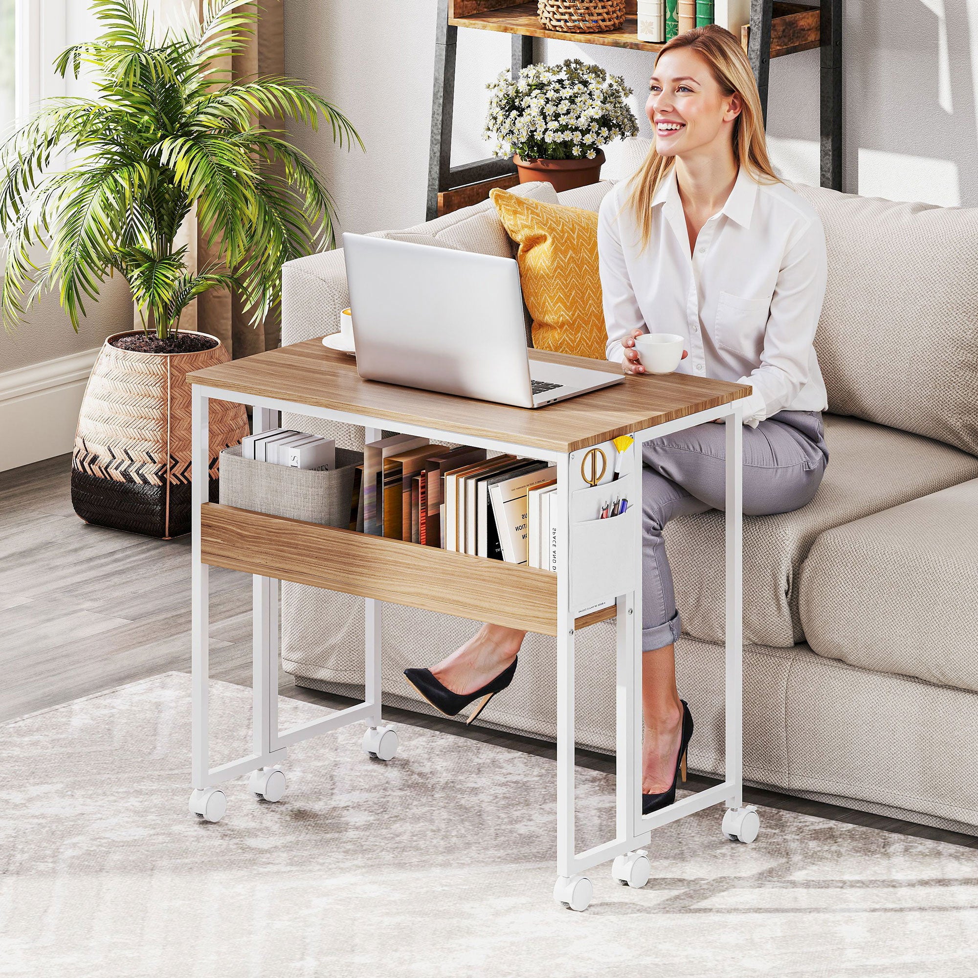 HOMCOM 80 cm Drop Leaf Writing Work Desk - Natural Wood Finish - North Peak Garden Furniture