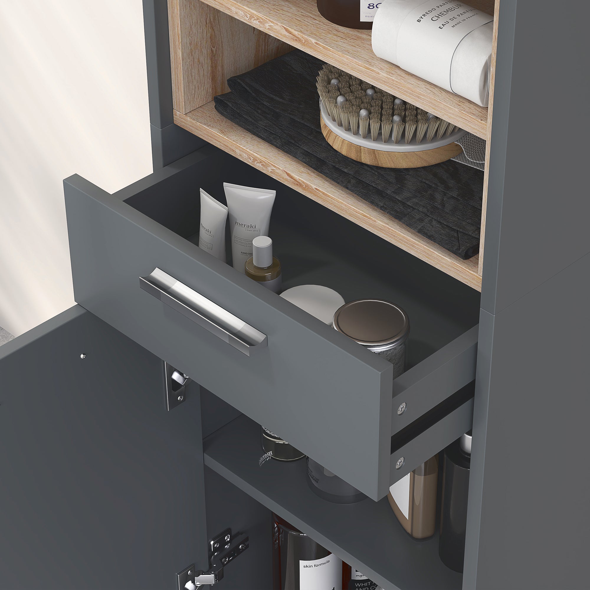 HOMCOM Tall Bathroom Storage Cabinet, Bathroom Storage Unit, Freestanding Bathroom Cabinet with Open Shelves and Drawer - North Peak Garden Furniture