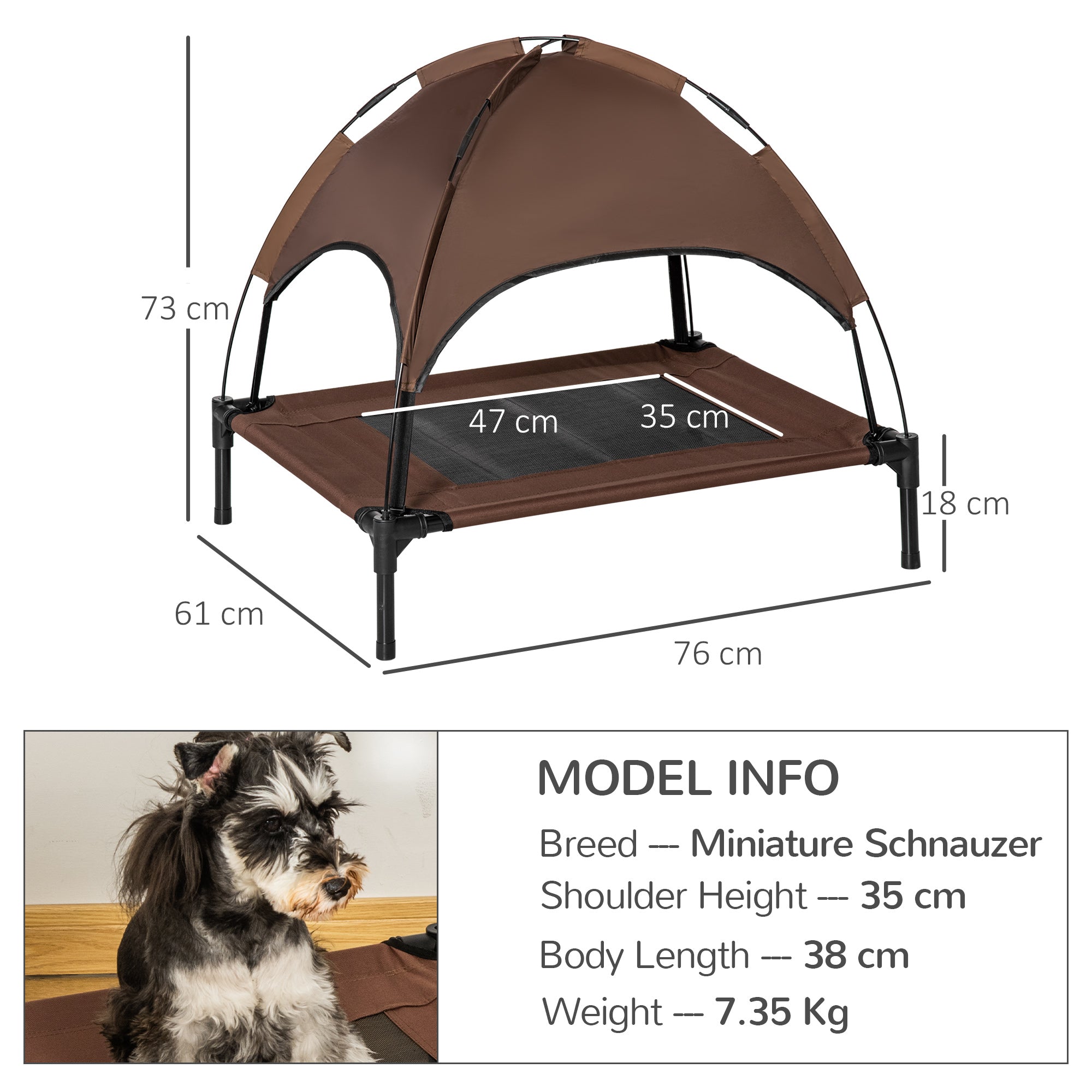PawHut Raised Dog Bed Waterproof Elevated Pet Cot with Breathable Mesh UV Protection Canopy Coffee, for Medium Dogs, 76 x 61 x 73cm - North Peak Garden Furniture