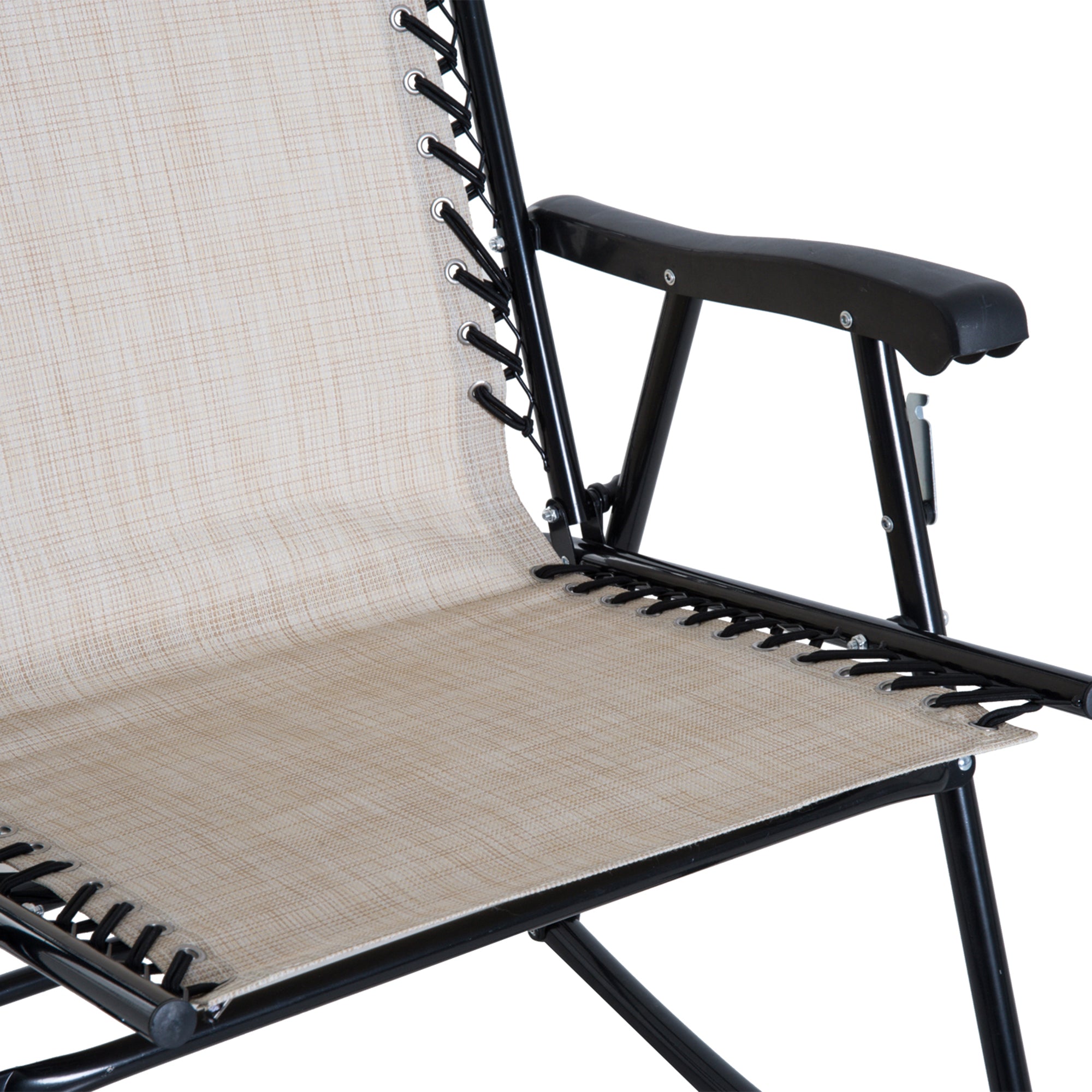Outsunny 3 Piece Outdoor Rocking Set with 2 Folding Chairs and 1 Tempered Glass Table, Patio Bistro Set for Garden, Deck, Beige - North Peak Garden Furniture