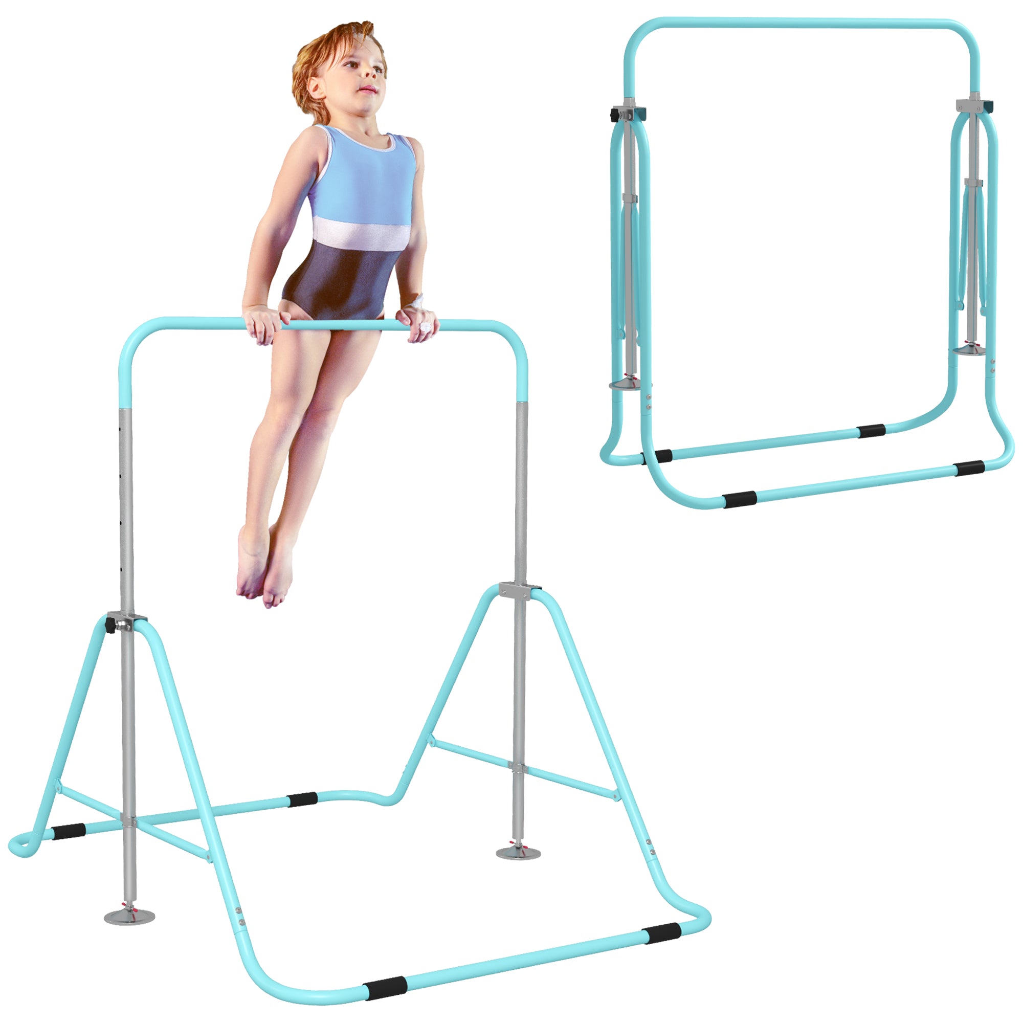 HOMCOM Kids Gymnastic Bar, with Adjustable Height, Foldable Horizontal Bars - Light Blue