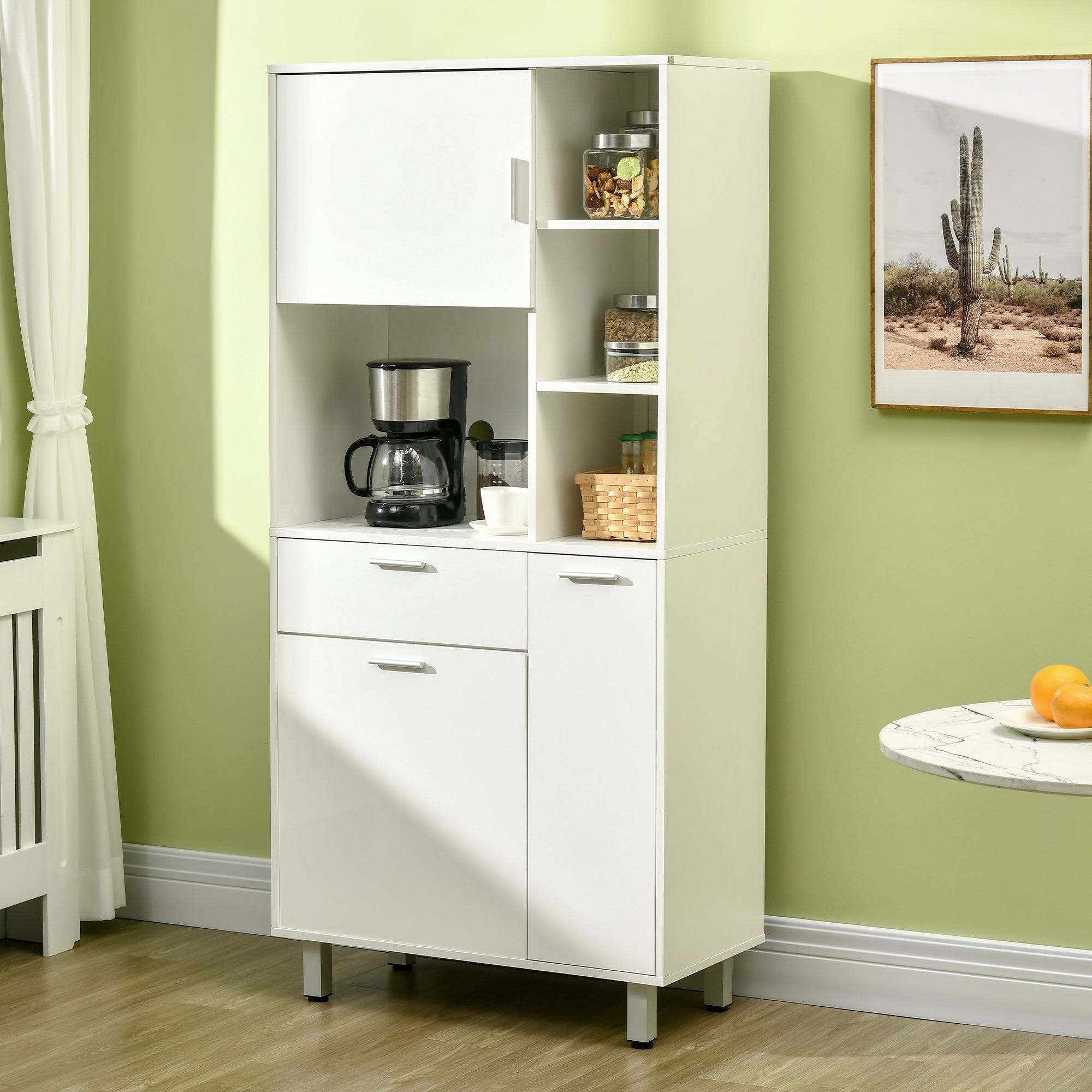 HOMCOM Kitchen Cupboard, Modern Kitchen Storage Cabinet with Shelves and Drawer, Free Standing Kitchen Units, 166 cm, White - North Peak Garden Furniture
