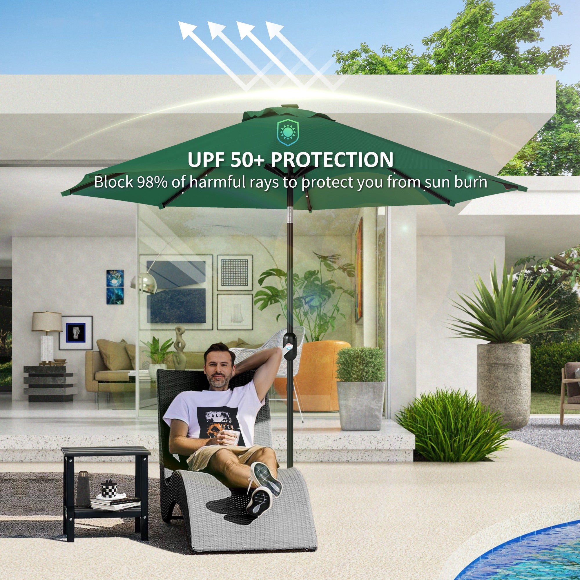 Outsunny 3 m Replacement Parasol Canopy with Top Vent, UPF 50+ Garden Parasol Replacement Canopy, 8 Rib Parasol Cover Replacement Fits Various Frames, Green - North Peak Garden Furniture