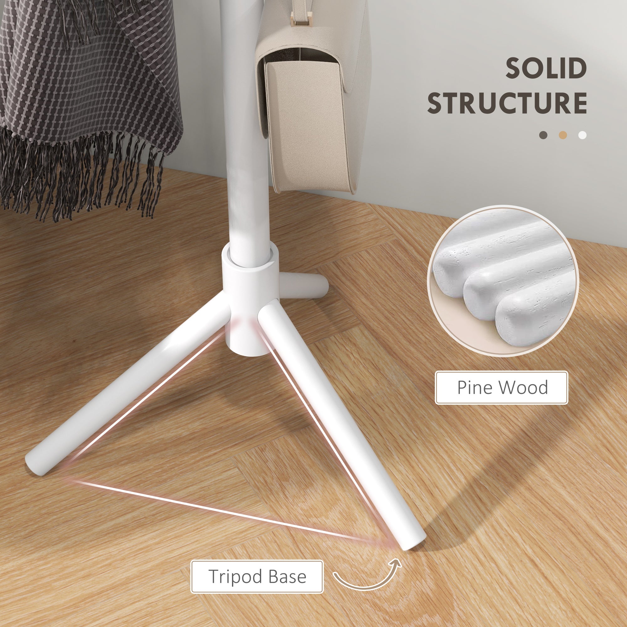 HOMCOM Eight-Hook Wooden Coat Rack - White - North Peak Garden Furniture