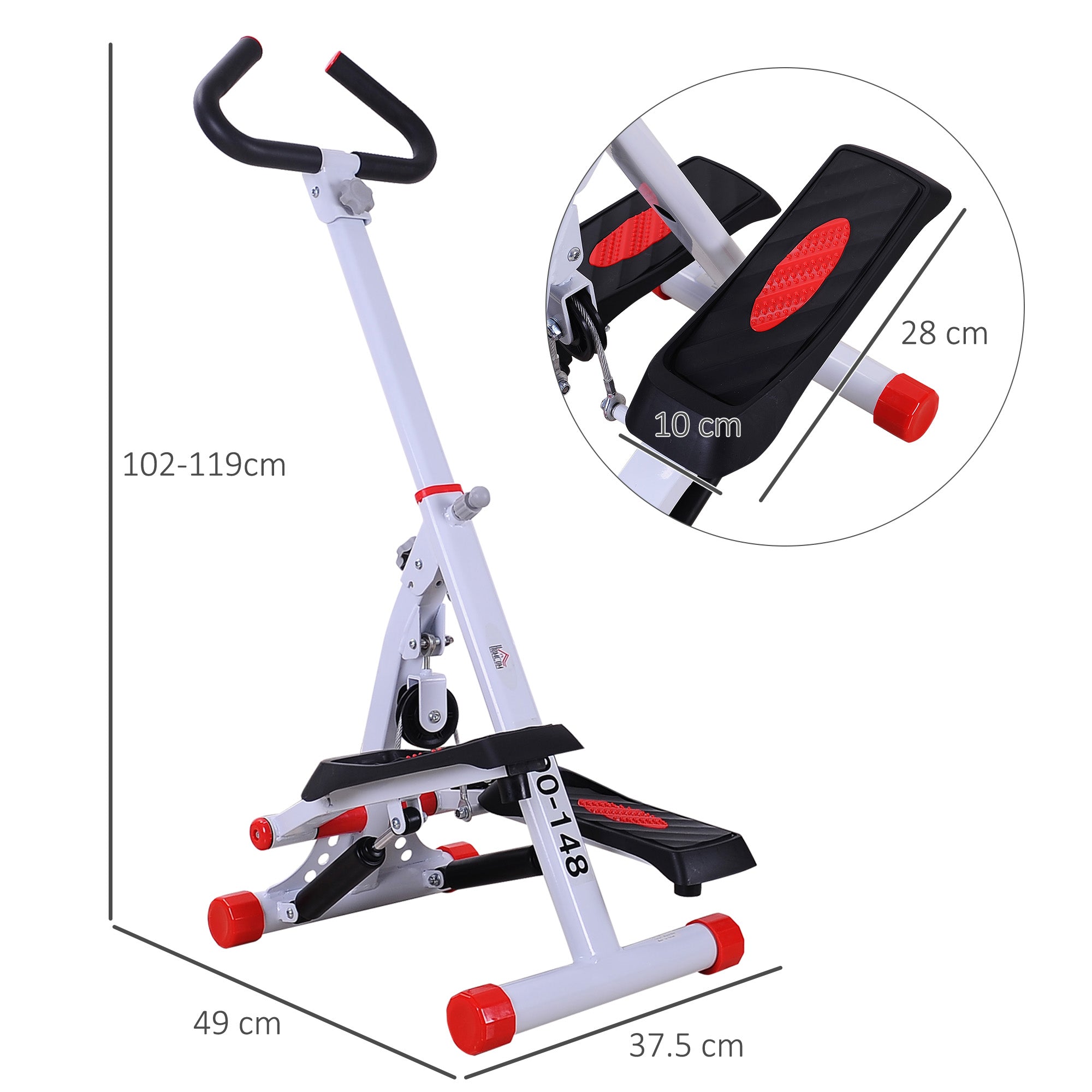 HOMCOM Foldable Step Machine, Height Adjustable Stepper w/ LCD Display and Handlebar, Twister Steppers for Exercise Workout Home Gym Office - North Peak Garden Furniture