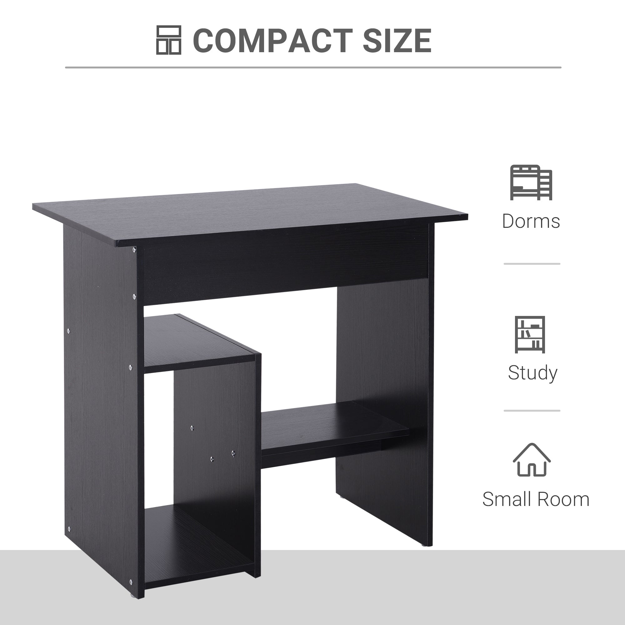 HOMCOM Compact Small Computer Table Wooden Desk Keyboard Tray Storage Shelf Modern Corner Table Home Office Black - North Peak Garden Furniture