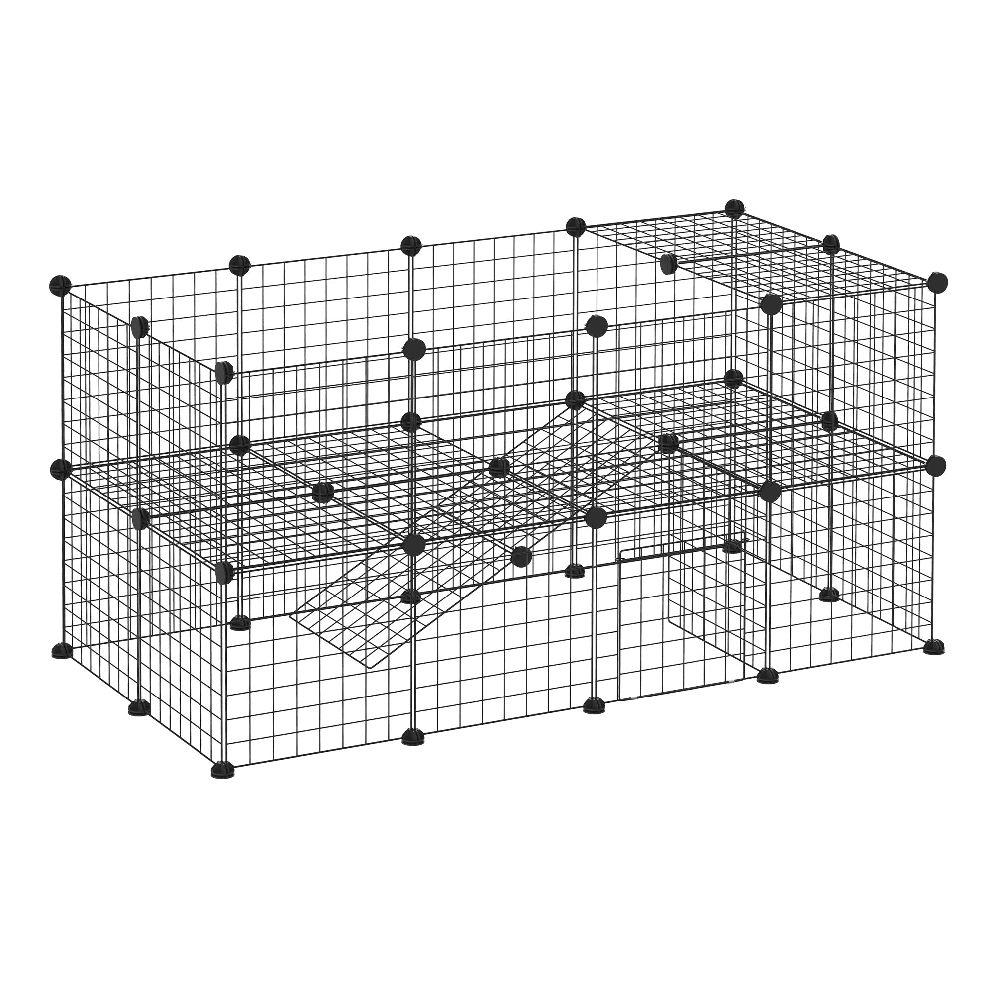PawHut DIY Pet Playpen Metal Wire Fence Indoor Outdoor Rabbit Small Animals Cage 36 Panel Enclosure Black - North Peak Garden Furniture