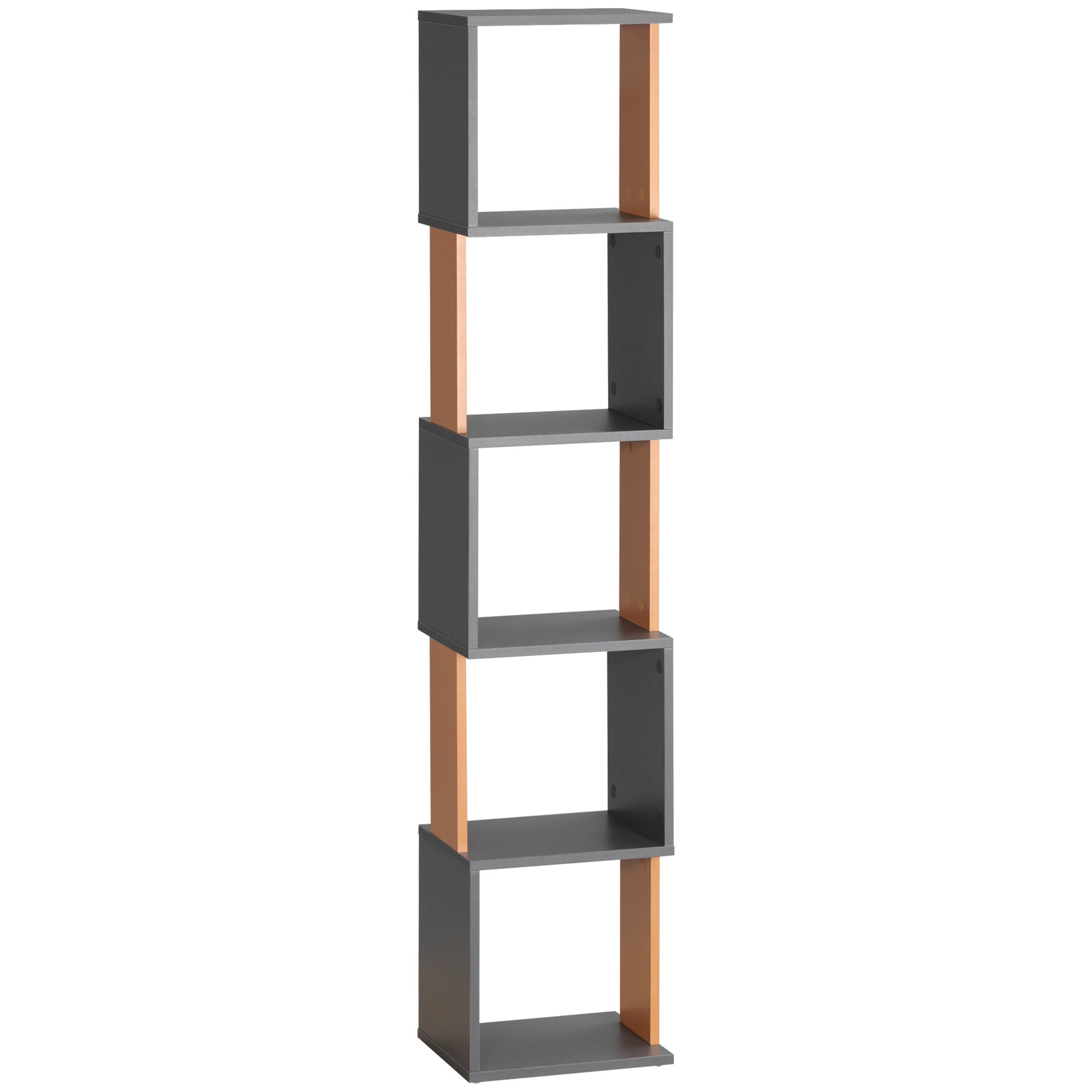 HOMCOM Modern 5-Tier Bookshelf, Freestanding Bookcase Storage Shelving for Living Room Home Office Study, Brown and Dark Grey - North Peak Garden Furniture