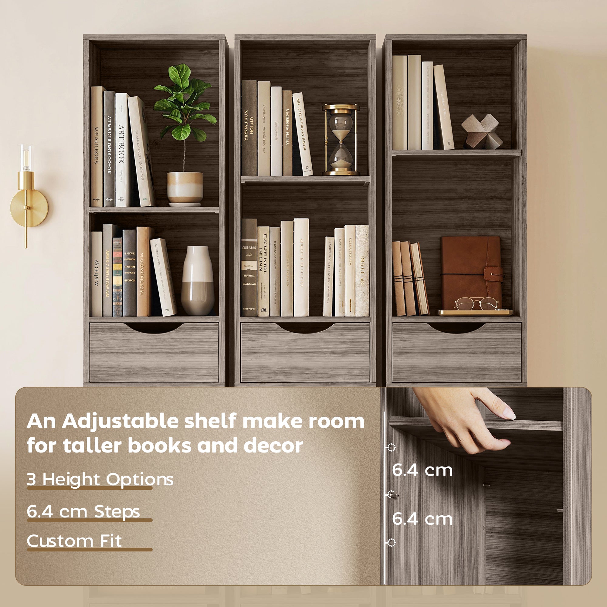HOMCOM Bookcase with Drawers Adjustable Shelf Bookshelf with 2 Drawers and Cabinet 158 cm Grey
