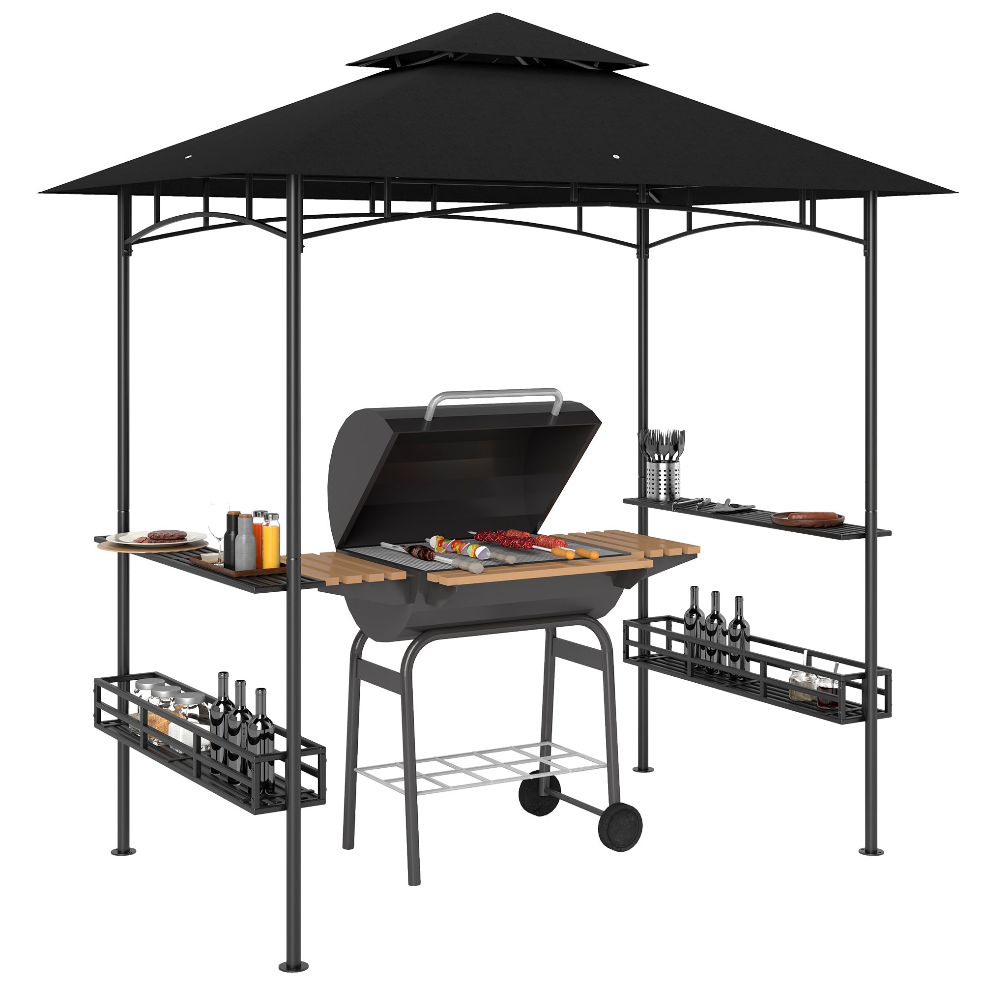 Outsunny 150 x 240cm BBQ Grill Gazebo, with Shelves - Grey - North Peak Garden Furniture