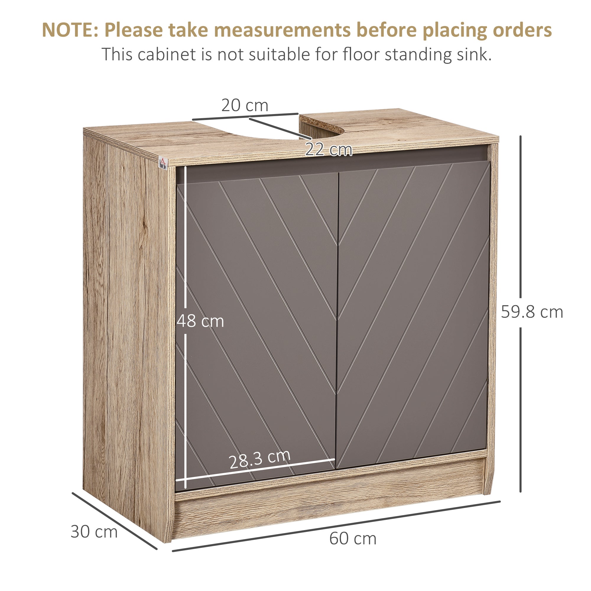 HOMCOM Under Sink Storage Cabinet Floor Standing Cupboard w/ Adjustable Shelf Bathroom Cabinet 2 Doors Versatile Style Grey - North Peak Garden Furniture