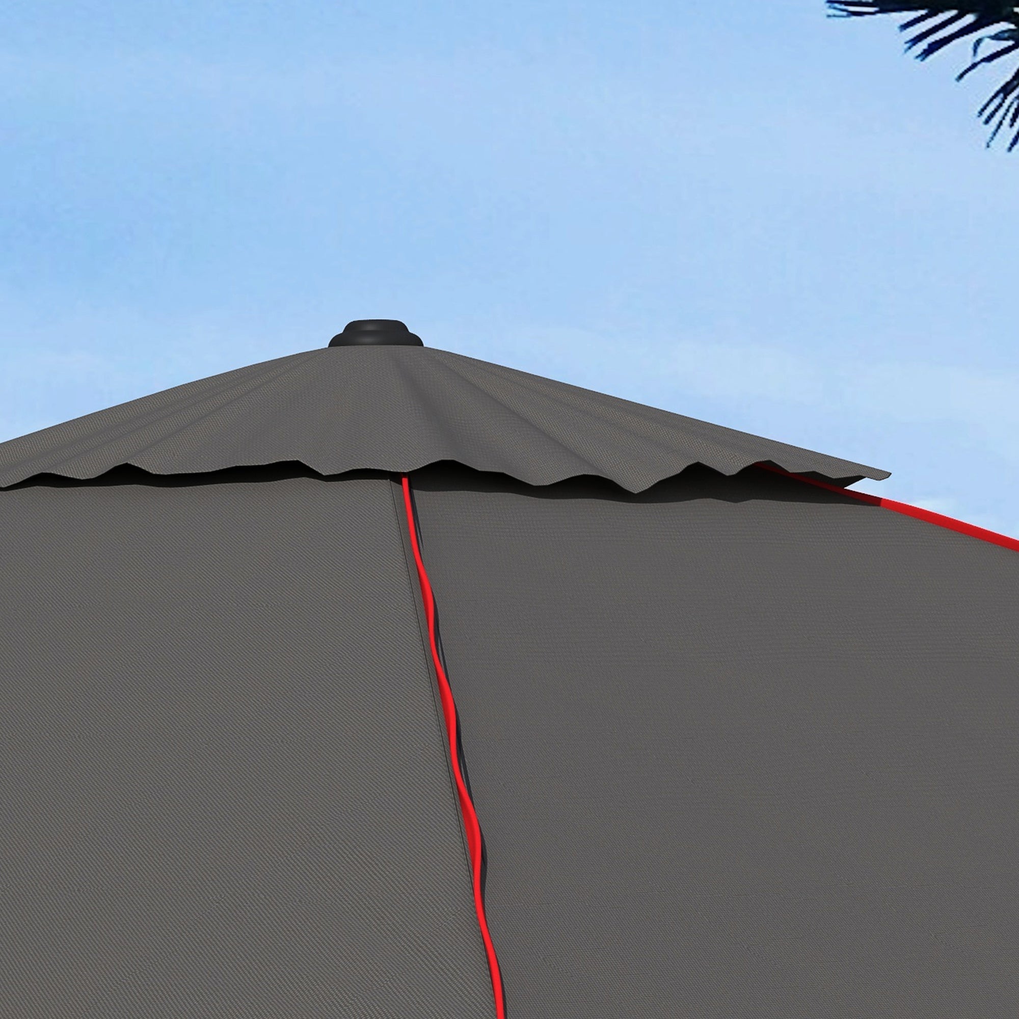 Outsunny 215cm Square Canopy Parasol, with Contrast Piping - Grey/Red - North Peak Garden Furniture