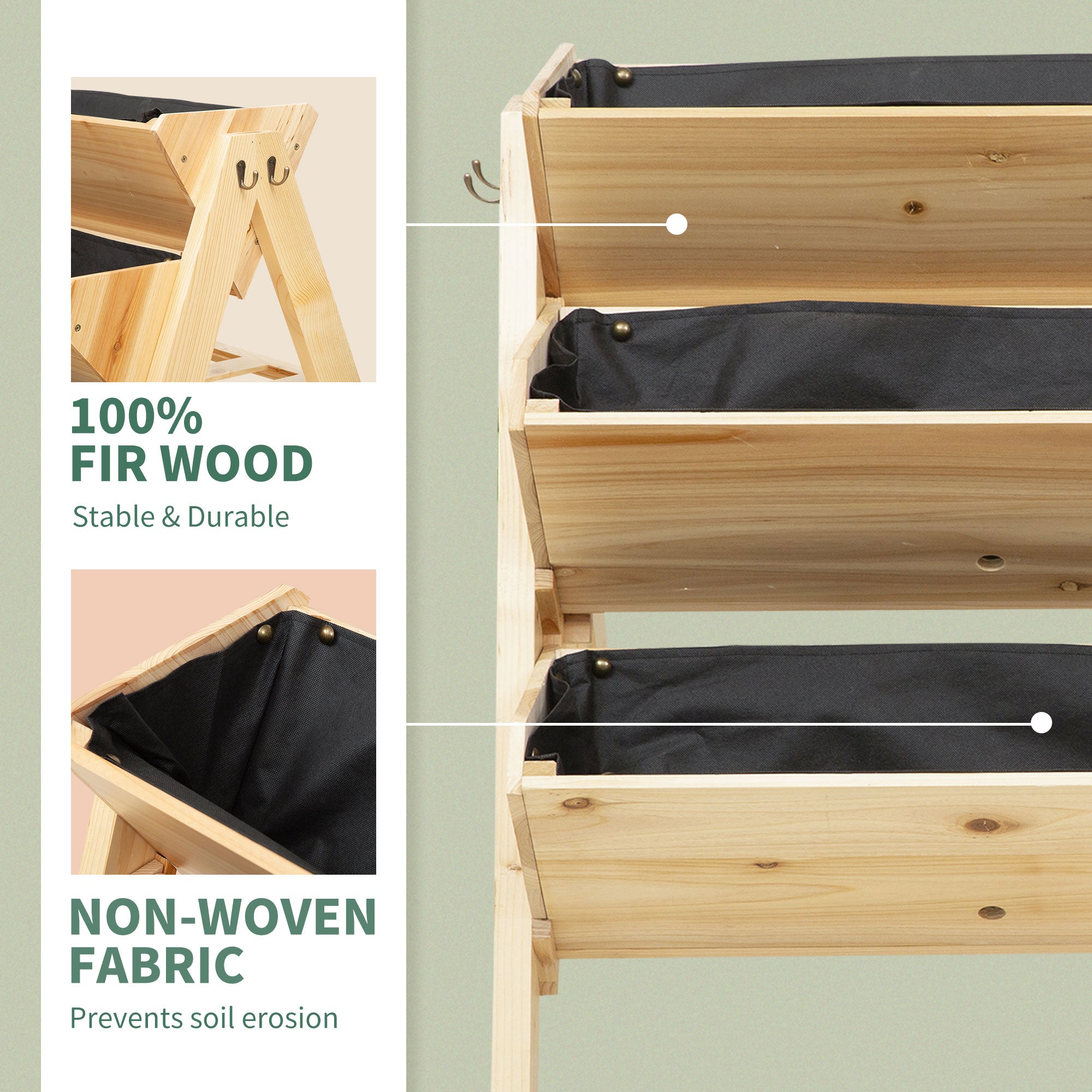 Outsunny 3 Tier Raised Beds for Garden, Wooden Planter Boxes with Clapboard and Hooks, 142L, 120 x 68 x 80cm - North Peak Garden Furniture