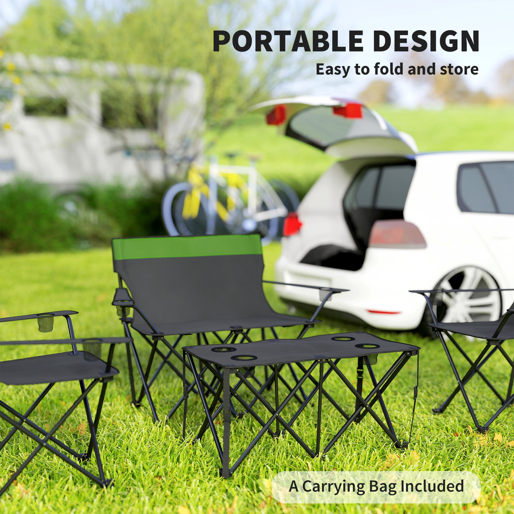 Outsunny Four-Piece Portable Picnic Table Set - Green - North Peak Garden Furniture