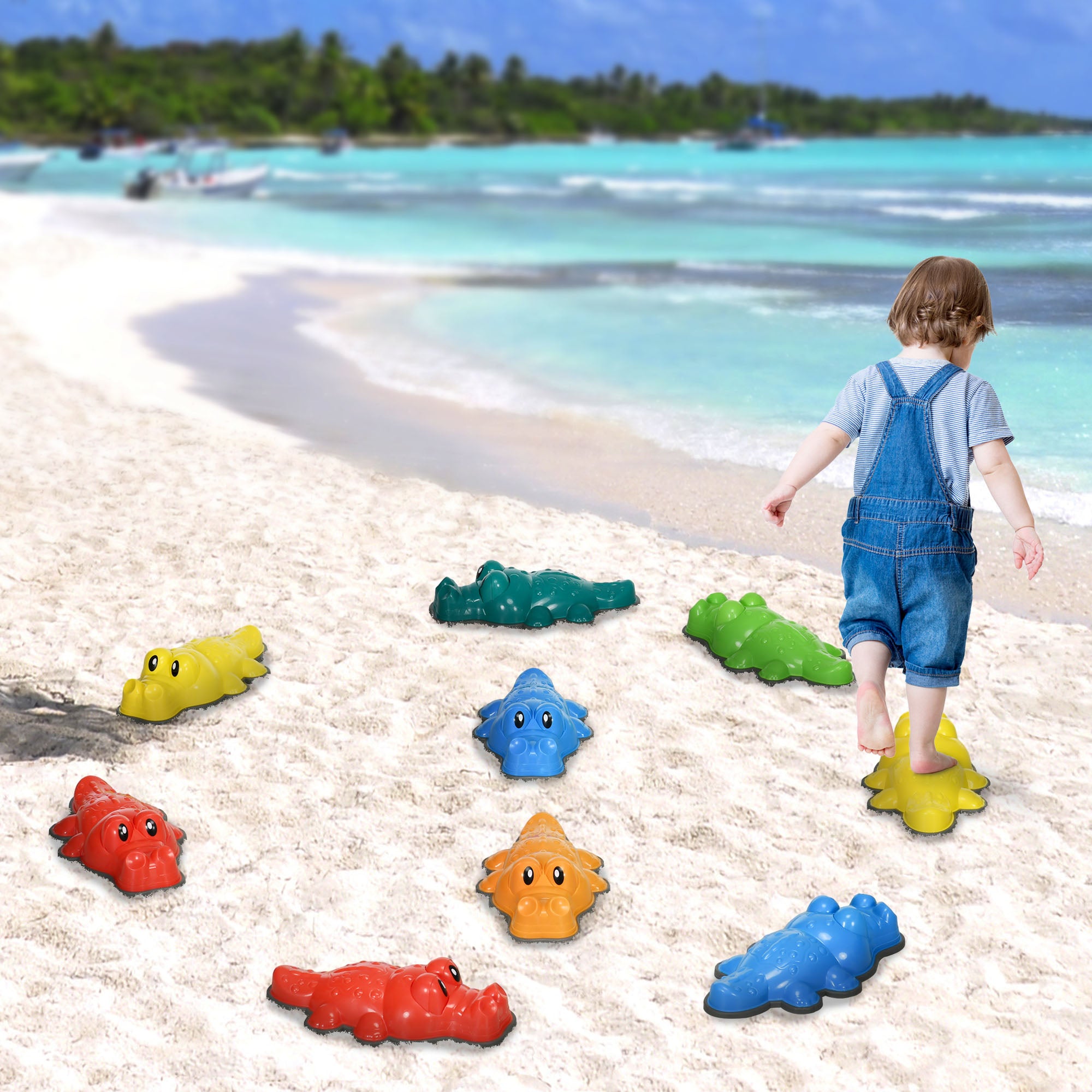 ZONEKIZ 9PCs Kids Stepping Stones, Crocodile-Designed Sensory Toys, with Anti-Slip Edge Balance River Stones - North Peak Garden Furniture