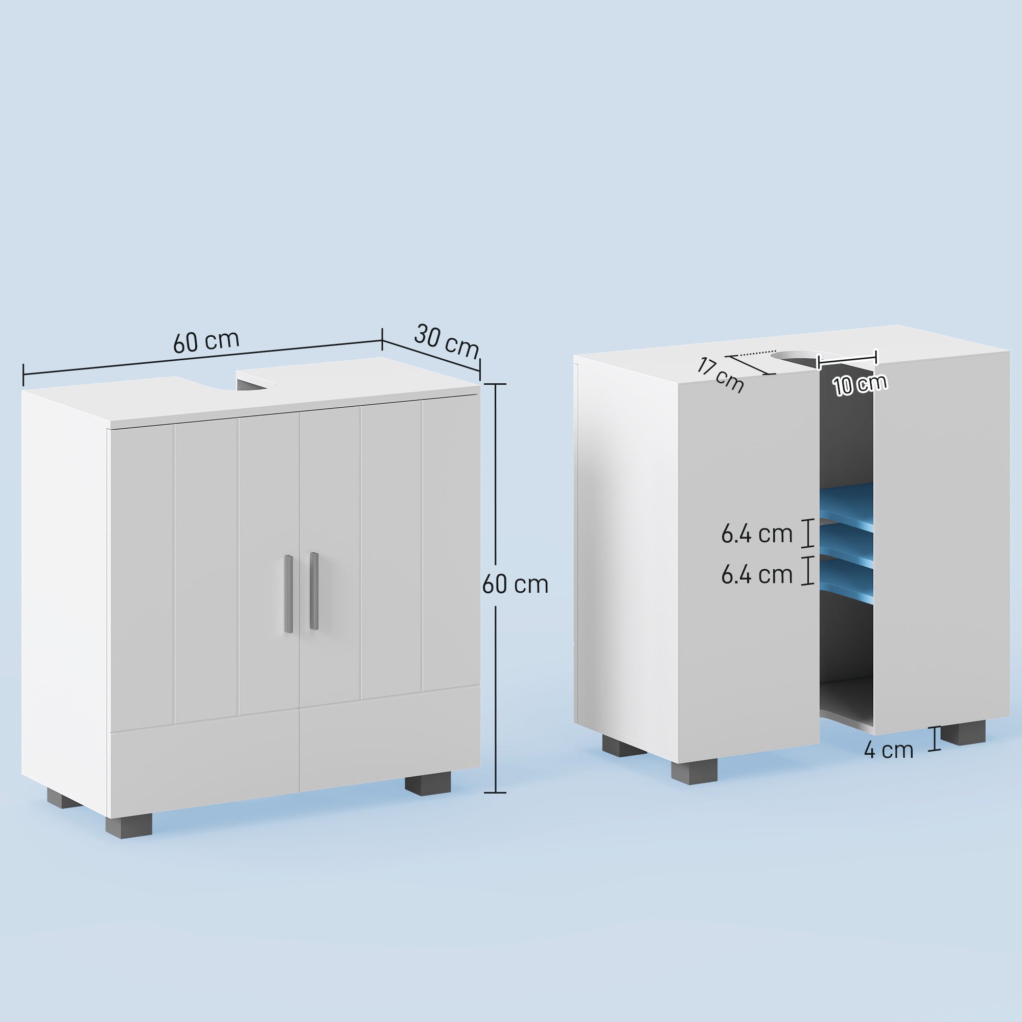 kleankin Pedestal Under Sink Cabinet, Modern Bathroom Vanity Unit, Storage Cupboard with Double Doors, Adjustable Shelf, White - North Peak Garden Furniture