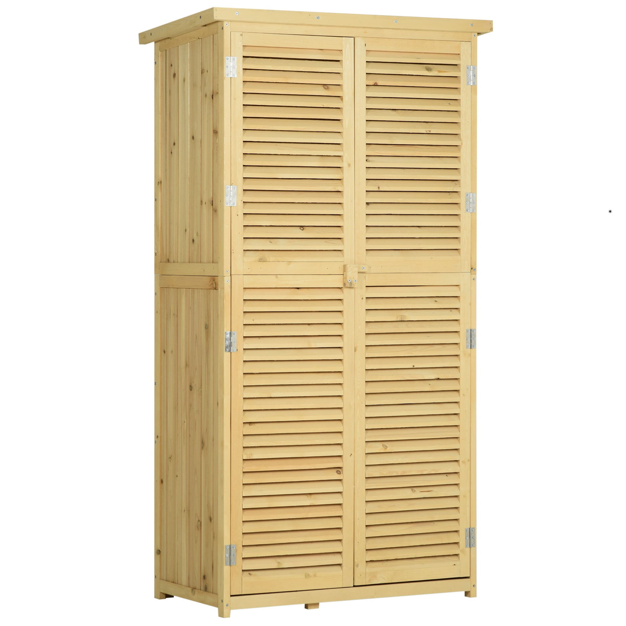 Outsunny 87 x 47 x 160cm Wooden Garden Shed, Sheds & Outdoor Storage with Asphalt Roof and 2 Lockable Doors, Natural - North Peak Garden Furniture