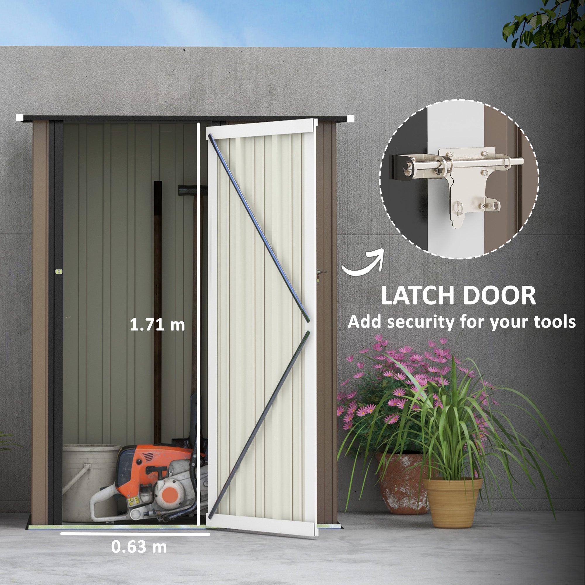 Outsunny 5ft x 3ft Garden Metal Storage Shed, Outdoor Tool Shed with Sloped Roof, Lockable Door for Tools, Equipment, Brown - North Peak Garden Furniture