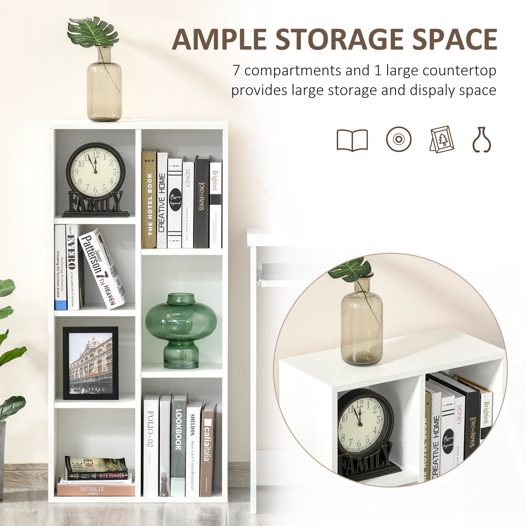HOMCOM Seven-Cube Bookcase - White Wood Effect - North Peak Garden Furniture
