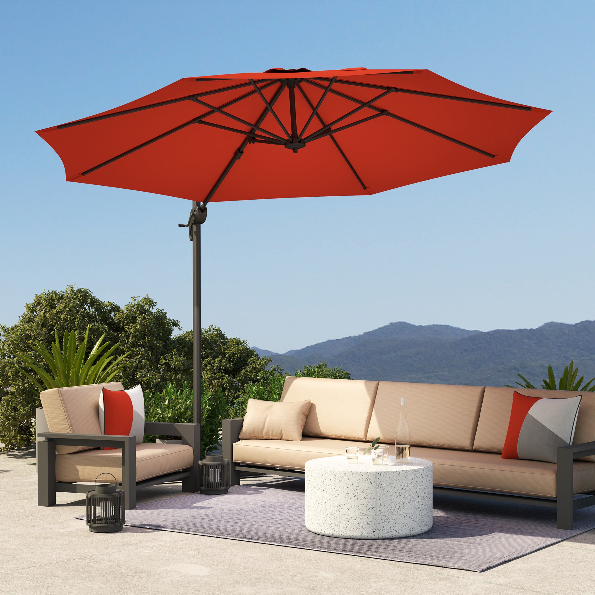 Outsunny Five-Position Overhanging Parasol - Orange - North Peak Garden Furniture