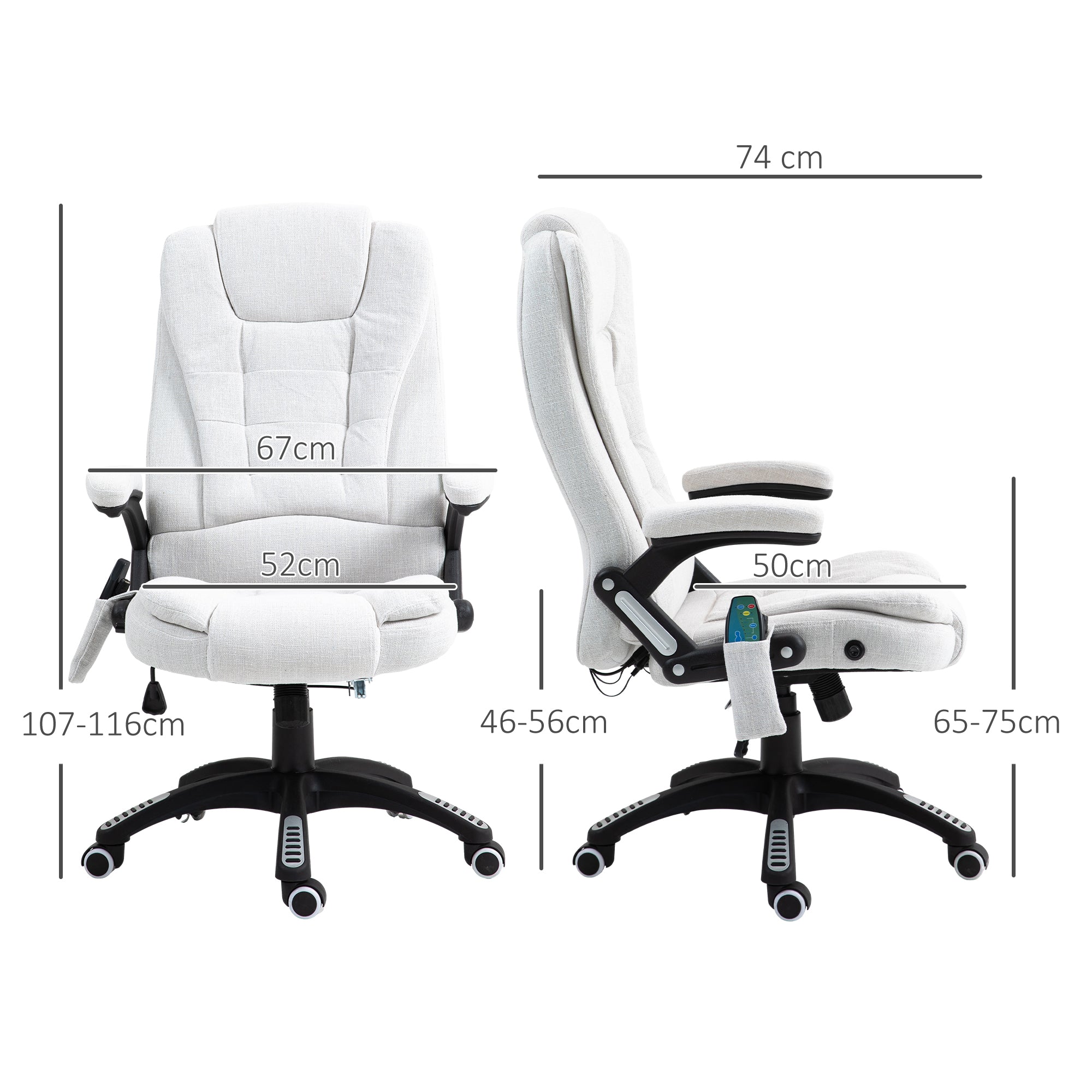 Vinsetto Massage Recliner Chair Heated Office Chair with Six Massage Points Linen-Feel Fabric 360° Swivel Wheels Cream White - North Peak Garden Furniture