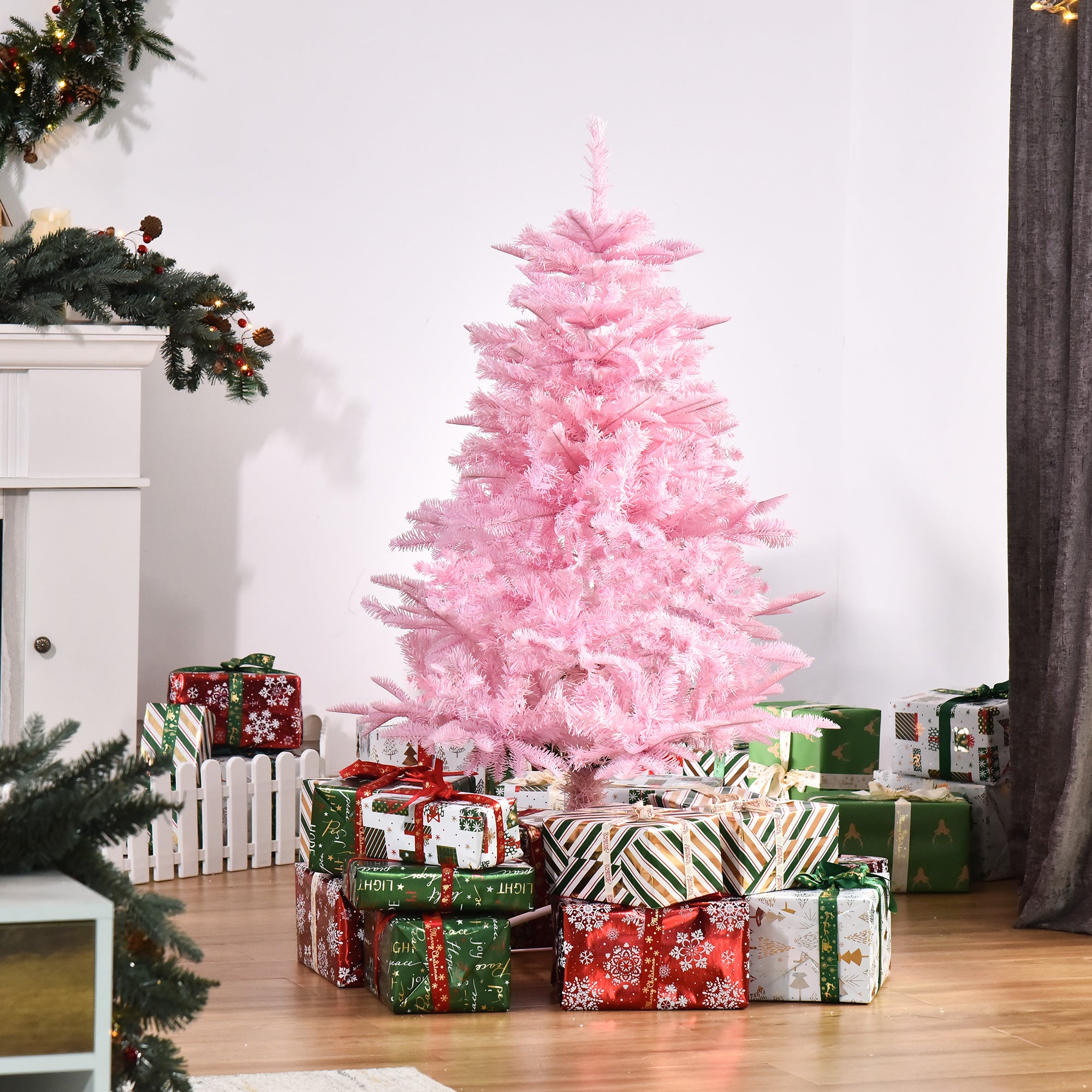 HOMCOM 4FT Artificial Christmas Tree Holiday Xmas Holiday Tree Decoration with Automatic Open for Home Party, Pink - North Peak Garden Furniture